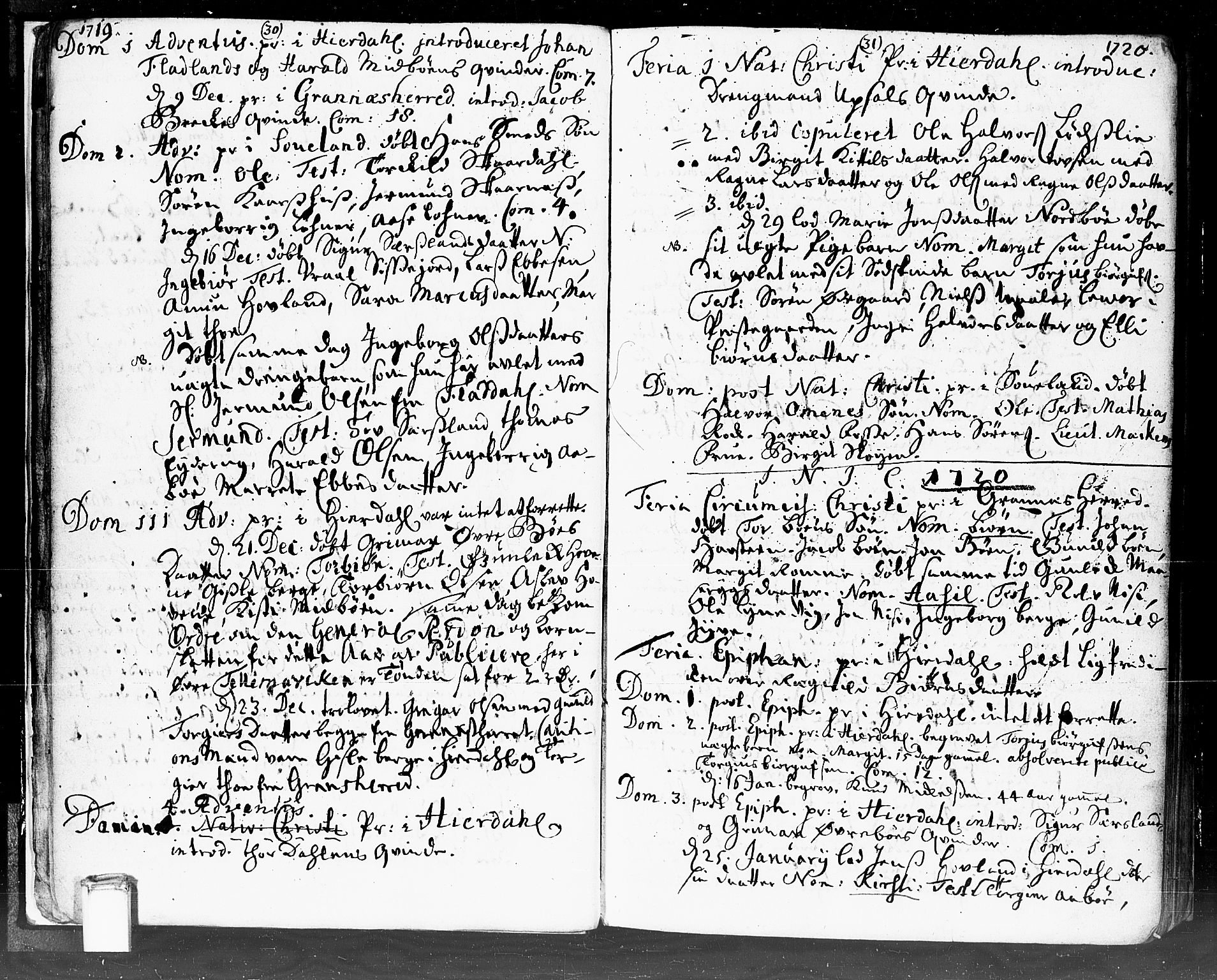 Hjartdal kirkebøker, SAKO/A-270/F/Fa/L0002: Parish register (official) no. I 2, 1716-1754, p. 30-31