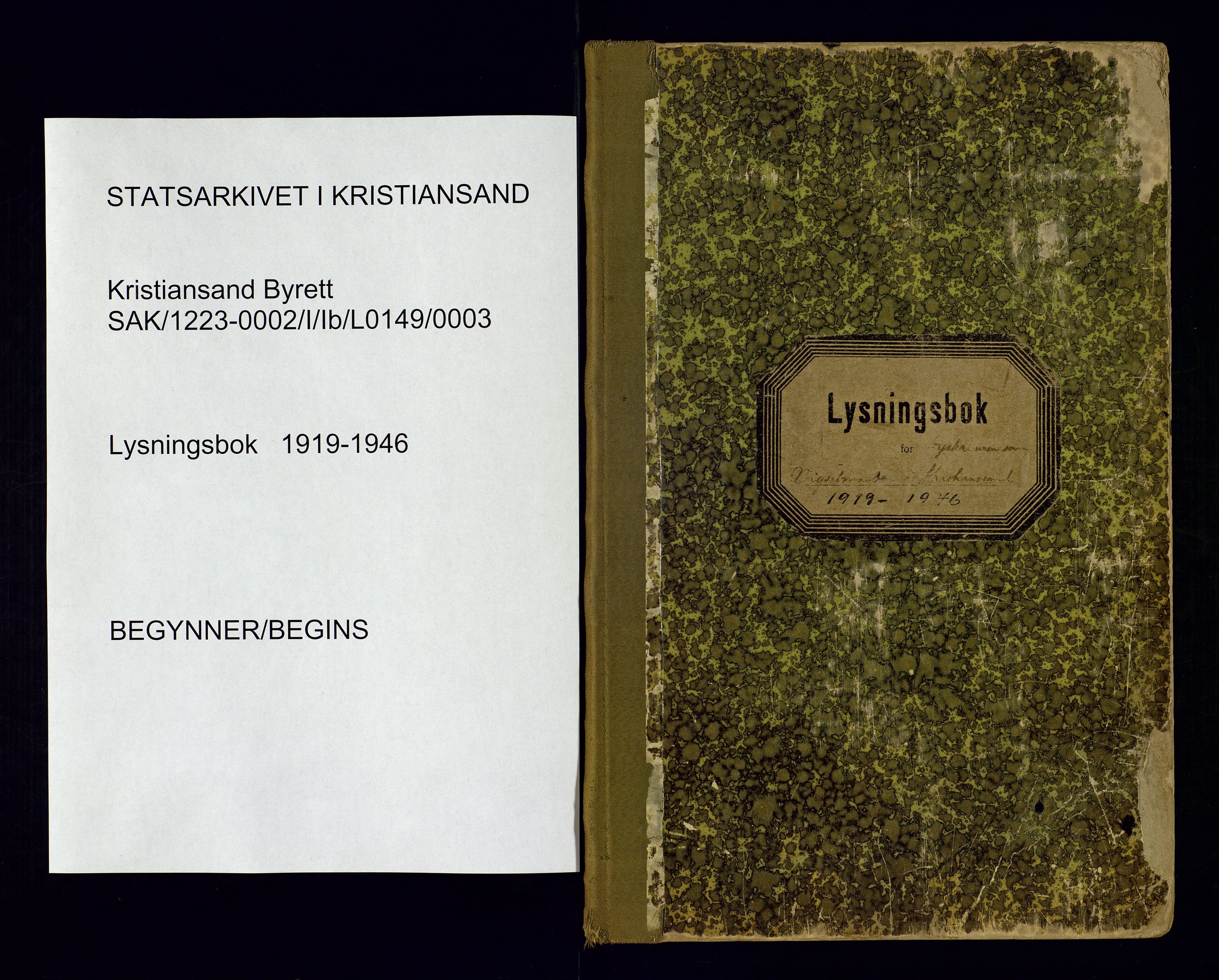 Kristiansand byrett - 2, SAK/1223-0002/I/Ib/L0149/0003: Vigselbøker og lysningsbøker / Lysningsbok, 1919-1946