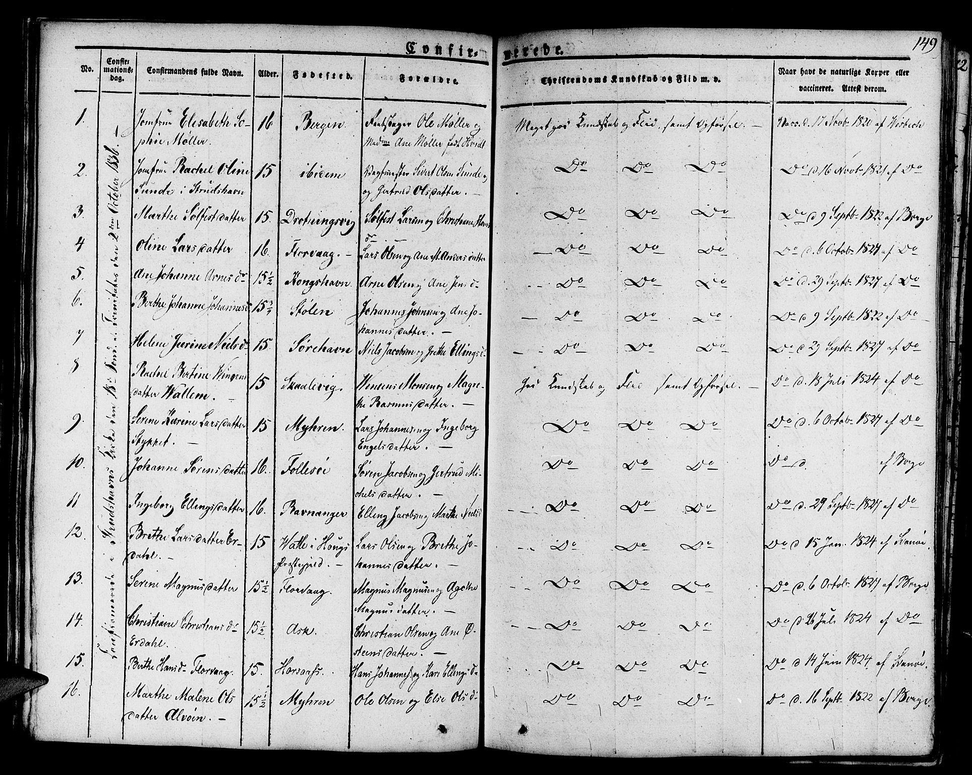 Askøy Sokneprestembete, SAB/A-74101/H/Ha/Haa/Haaa/L0004: Parish register (official) no. A 4, 1825-1845, p. 149