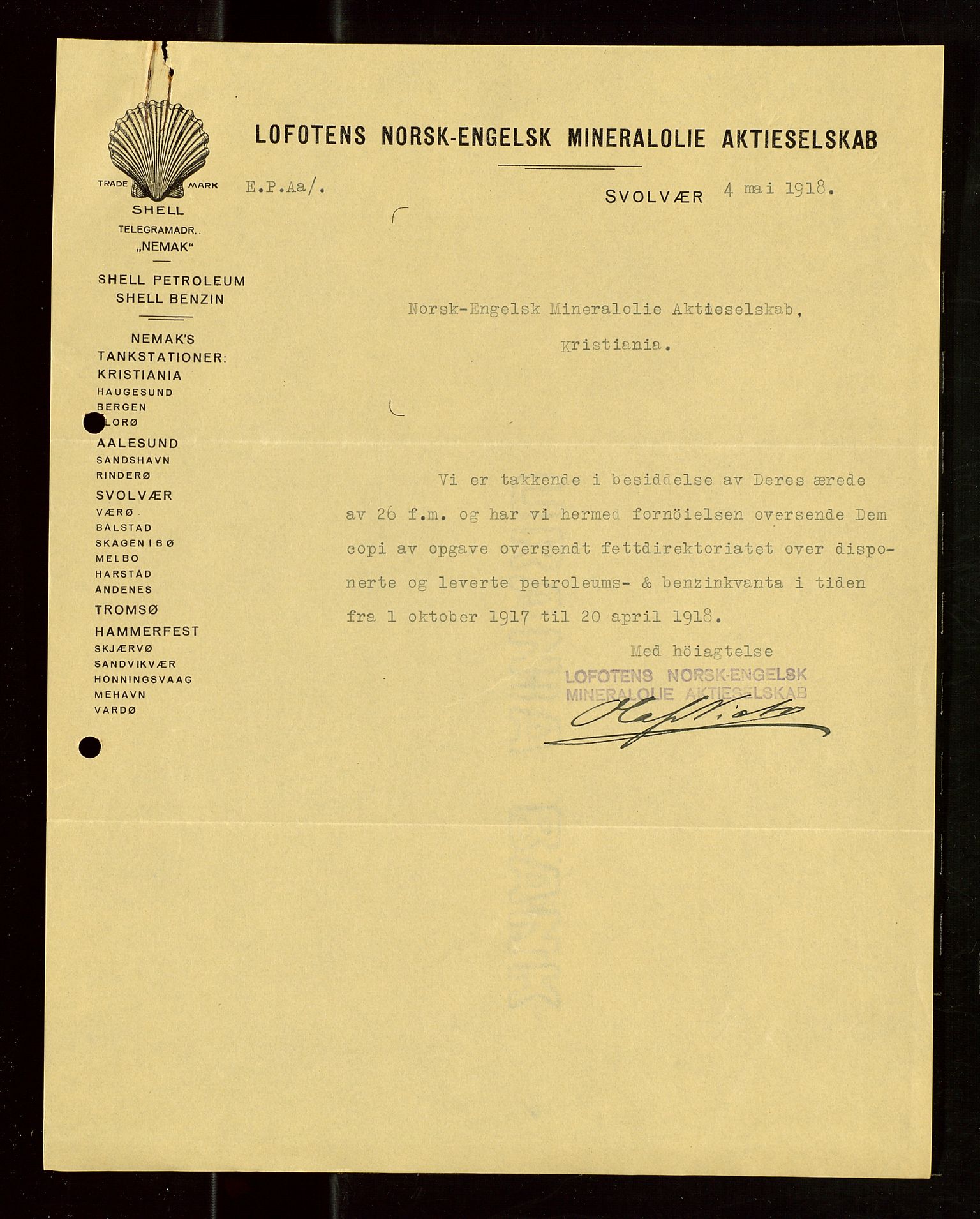 Pa 1521 - A/S Norske Shell, AV/SAST-A-101915/E/Ea/Eaa/L0022: Sjefskorrespondanse, 1918, p. 22