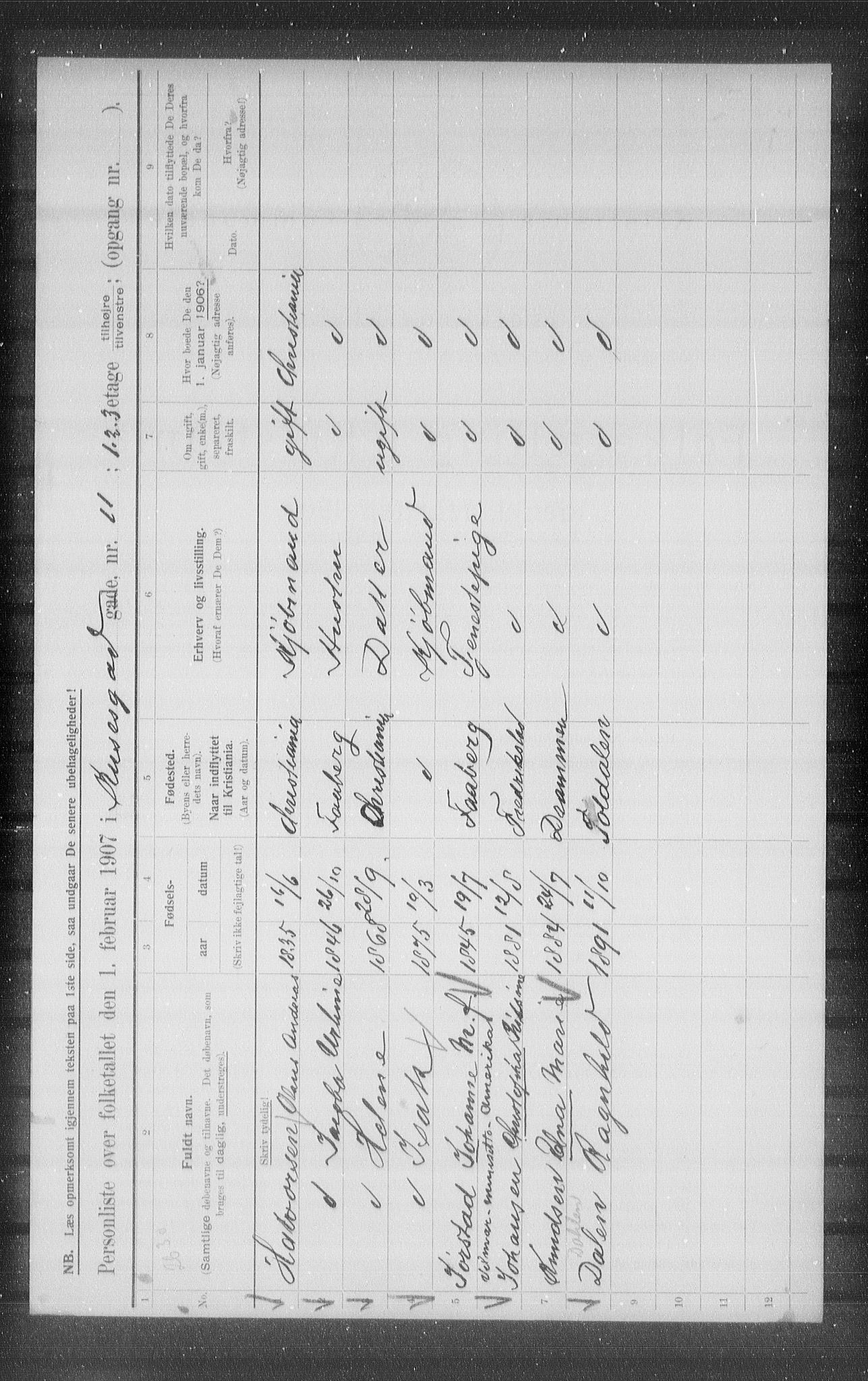 OBA, Municipal Census 1907 for Kristiania, 1907, p. 28084