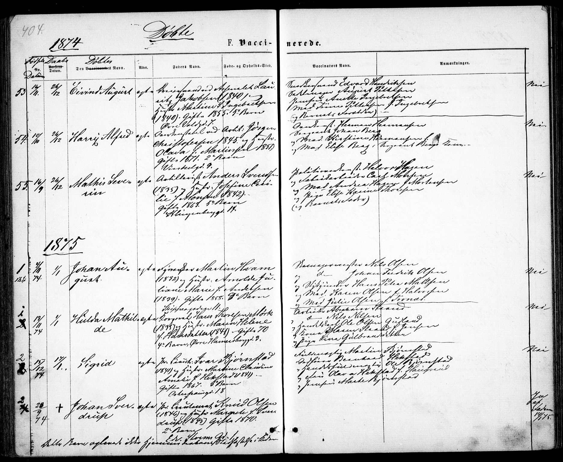 Garnisonsmenigheten Kirkebøker, SAO/A-10846/G/Ga/L0006: Parish register (copy) no. 6, 1860-1880, p. 404
