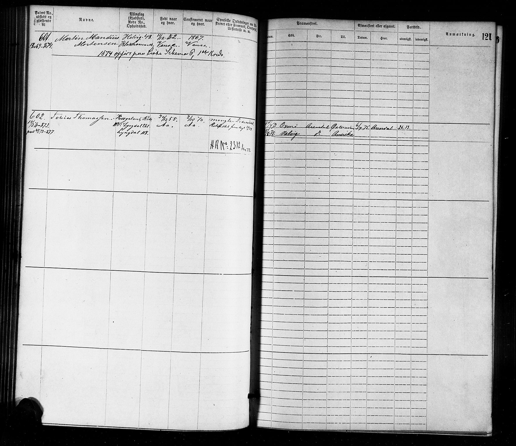 Farsund mønstringskrets, AV/SAK-2031-0017/F/Fa/L0001: Annotasjonsrulle nr 1-1920 med register, M-1, 1869-1877, p. 149