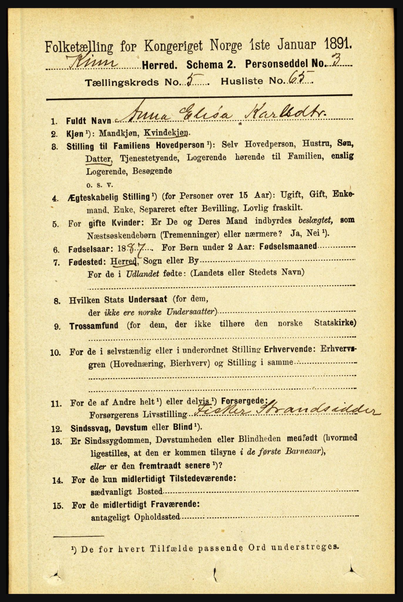 RA, 1891 census for 1437 Kinn, 1891, p. 2167