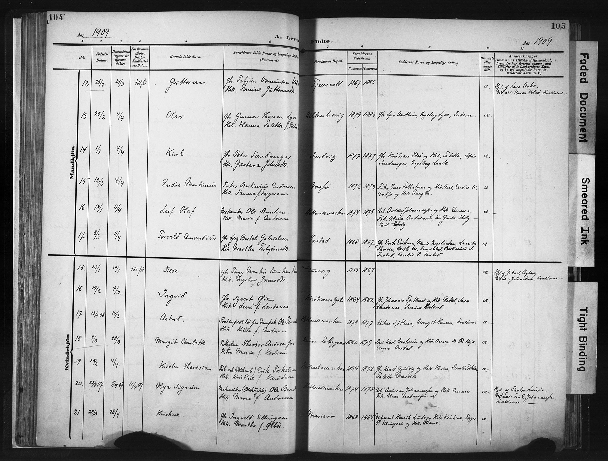 Hetland sokneprestkontor, SAST/A-101826/30/30BA/L0013: Parish register (official) no. A 13, 1904-1918, p. 104-105