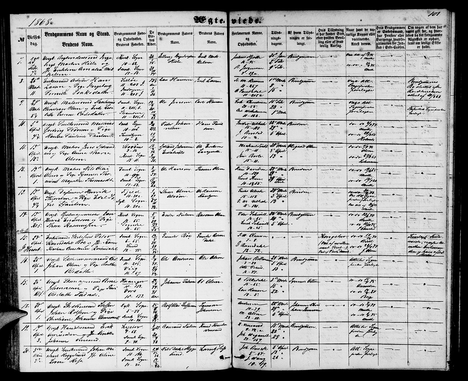 Domkirken sokneprestembete, SAB/A-74801/H/Hab/L0030: Parish register (copy) no. D 2, 1857-1876, p. 101
