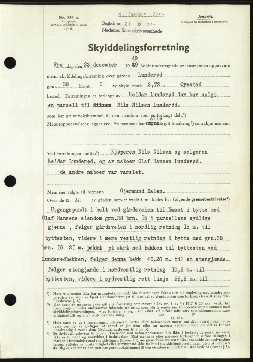 Nedenes sorenskriveri, SAK/1221-0006/G/Gb/Gba/L0062: Mortgage book no. A14, 1949-1950, Diary no: : 21/1950