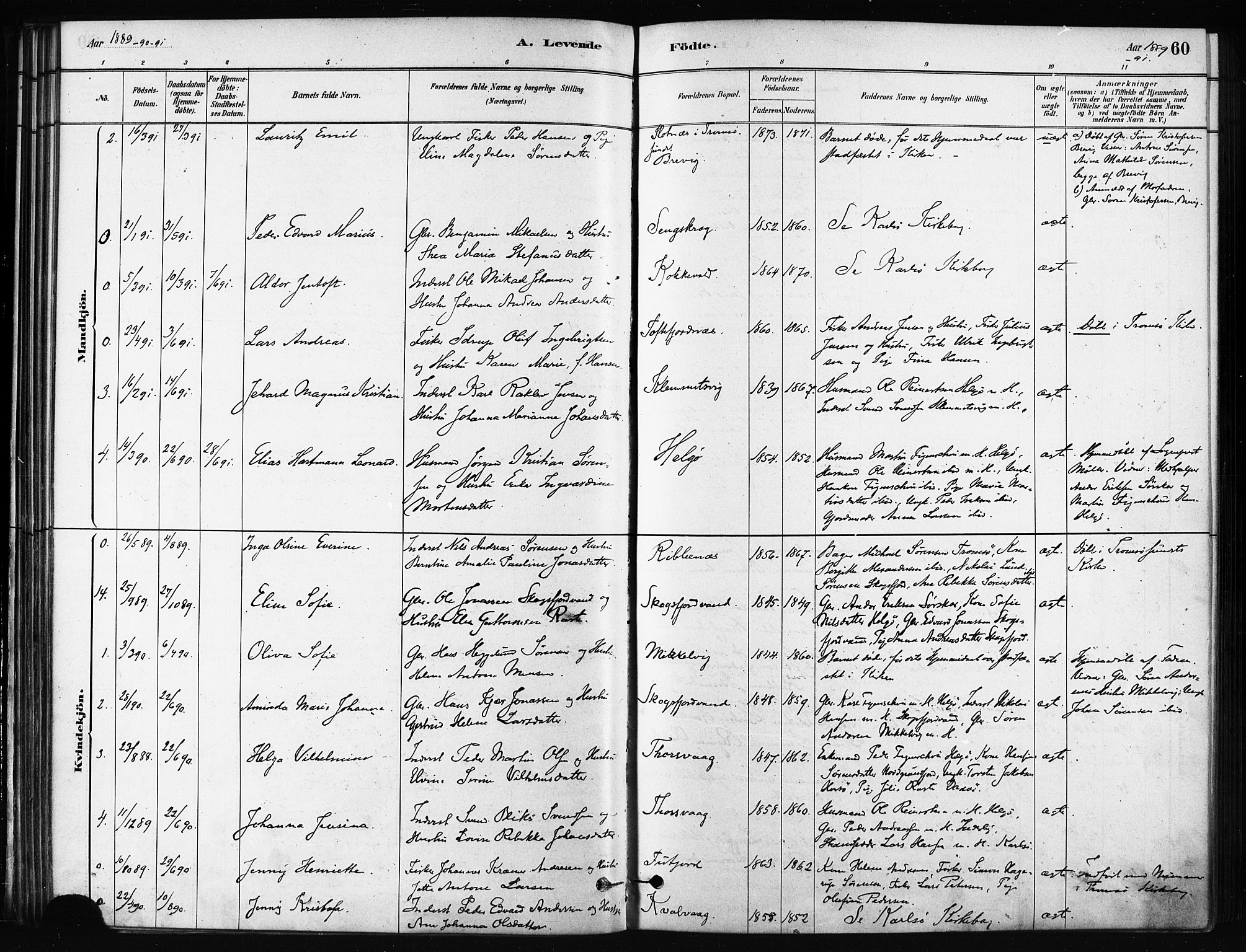 Karlsøy sokneprestembete, SATØ/S-1299/H/Ha/Haa/L0011kirke: Parish register (official) no. 11, 1879-1892, p. 60