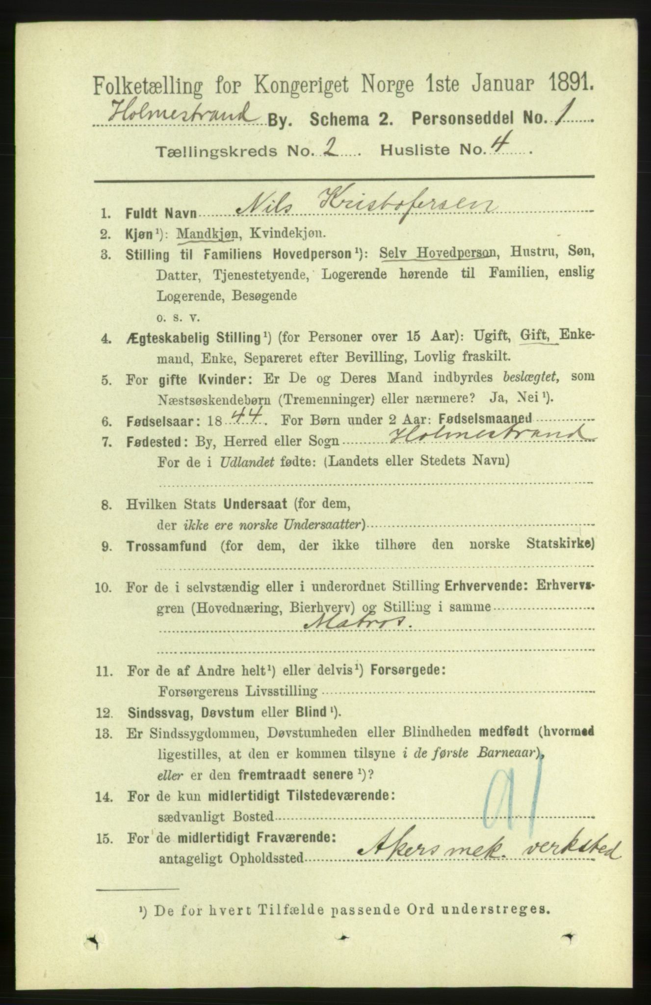 RA, 1891 census for 0702 Holmestrand, 1891, p. 1078