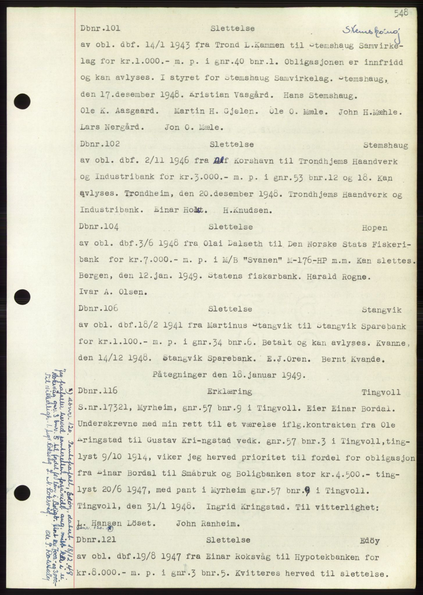 Nordmøre sorenskriveri, AV/SAT-A-4132/1/2/2Ca: Mortgage book no. C82b, 1946-1951, Diary no: : 101/1949