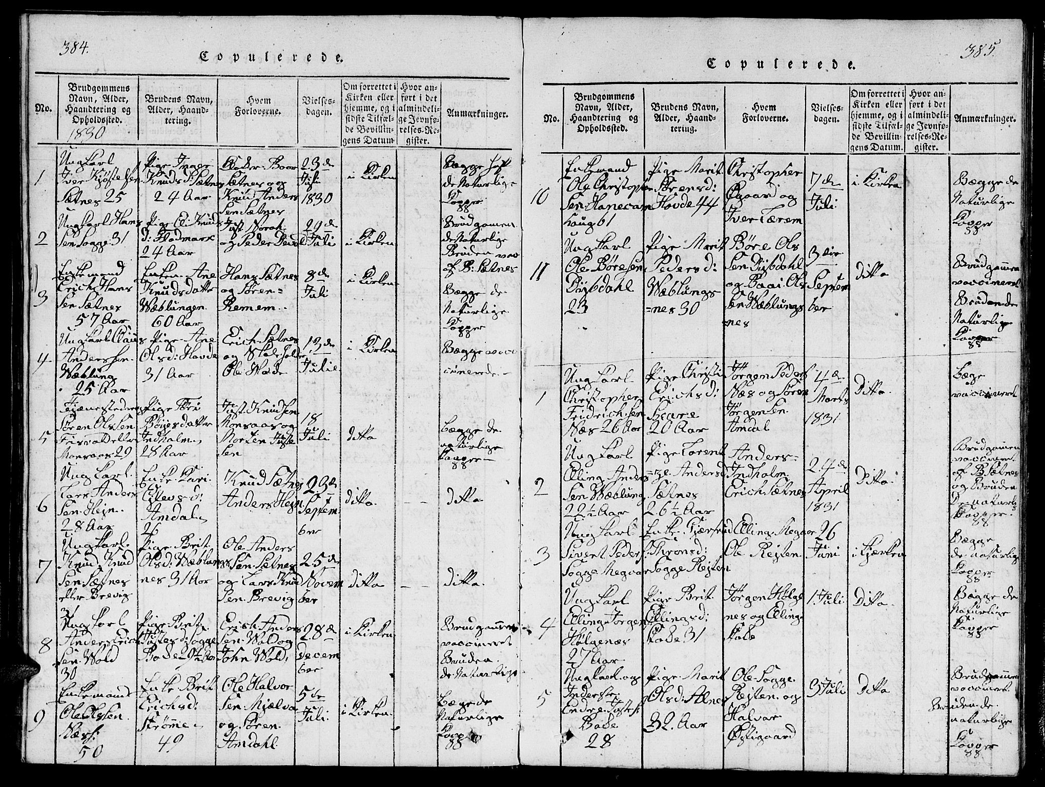 Ministerialprotokoller, klokkerbøker og fødselsregistre - Møre og Romsdal, AV/SAT-A-1454/544/L0579: Parish register (copy) no. 544C01, 1818-1836, p. 384-385