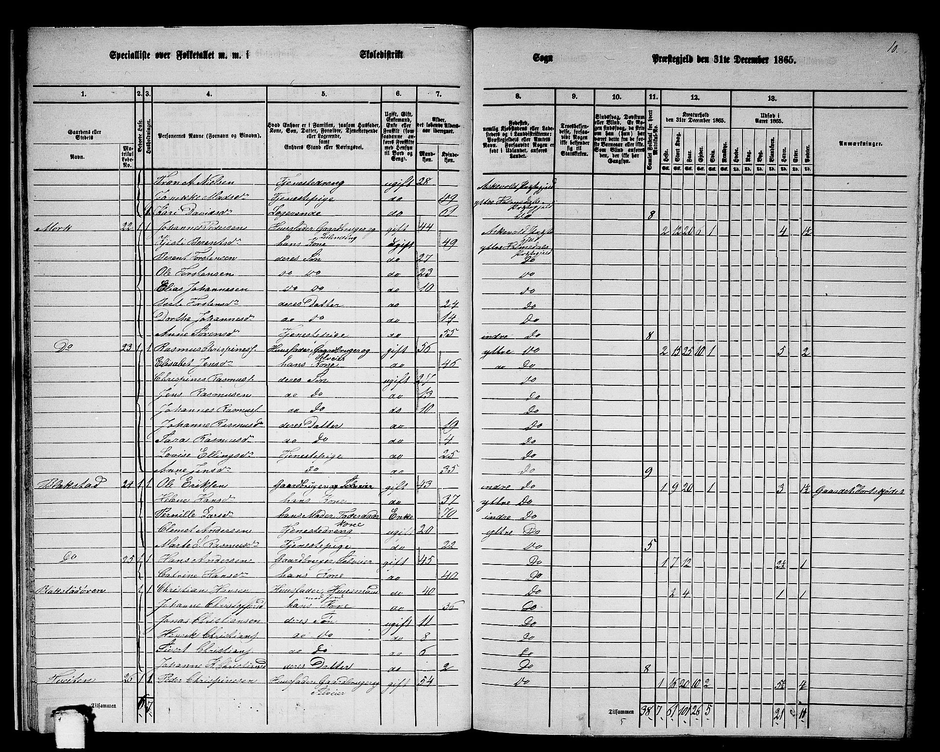 RA, 1865 census for Ytre Holmedal, 1865, p. 21
