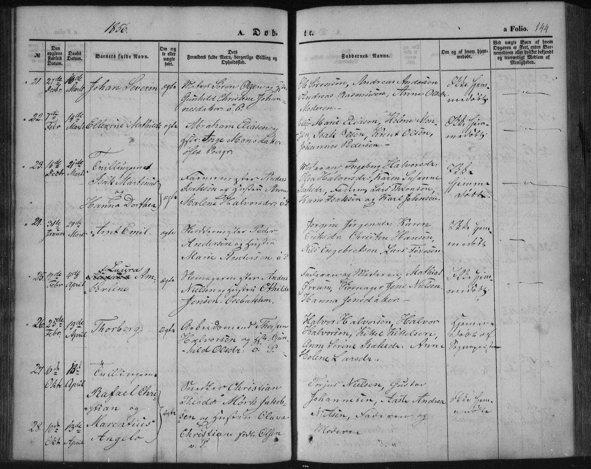 Porsgrunn kirkebøker , SAKO/A-104/F/Fa/L0006: Parish register (official) no. 6, 1841-1857, p. 144
