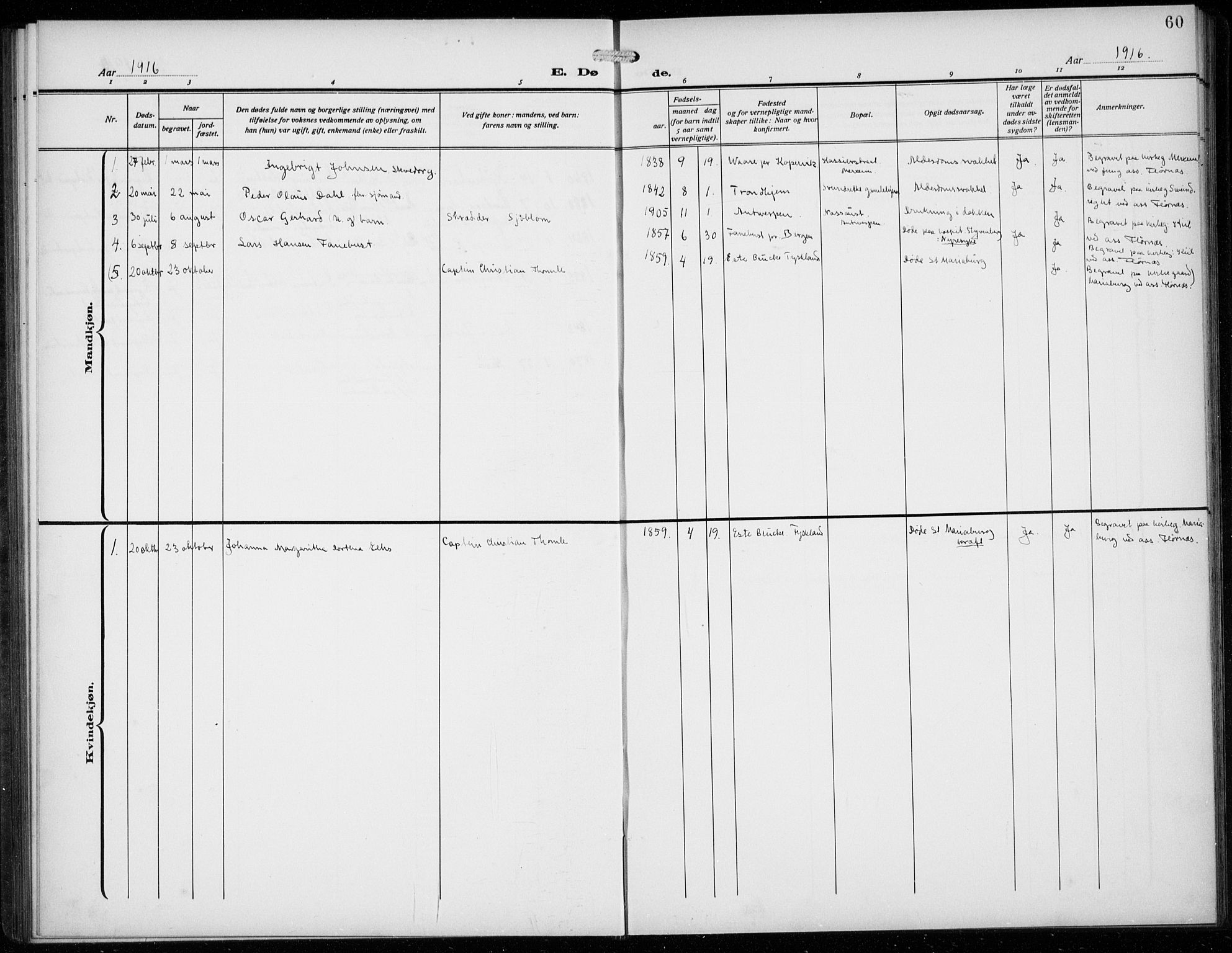 Den norske sjømannsmisjon i utlandet/Antwerpen, SAB/SAB/PA-0105/H/Ha/L0003: Parish register (official) no. A 3, 1914-1930, p. 60