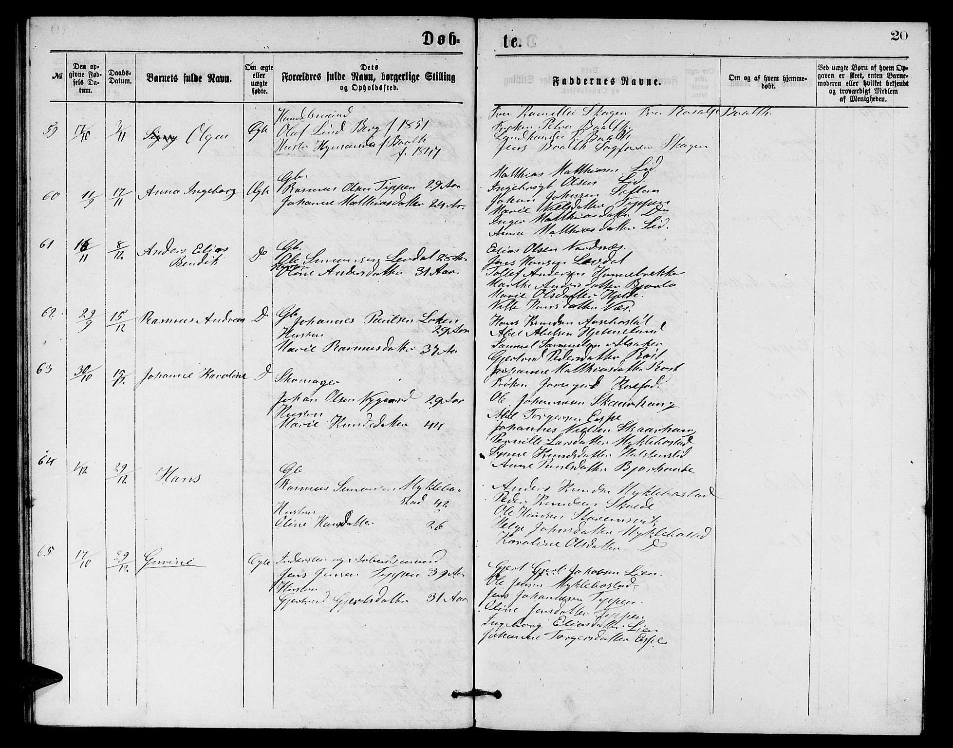 Eid sokneprestembete, AV/SAB-A-82301/H/Hab/Habb/L0001: Parish register (copy) no. B 1, 1877-1882, p. 20