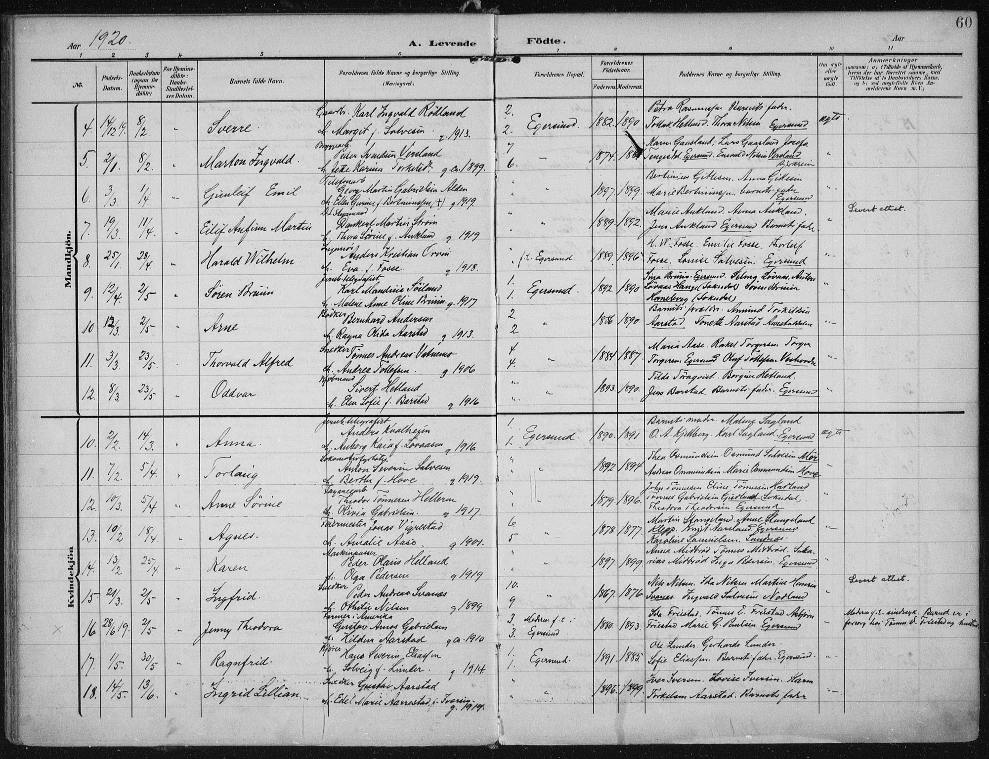 Eigersund sokneprestkontor, AV/SAST-A-101807/S08/L0022: Parish register (official) no. A 21, 1905-1928, p. 60