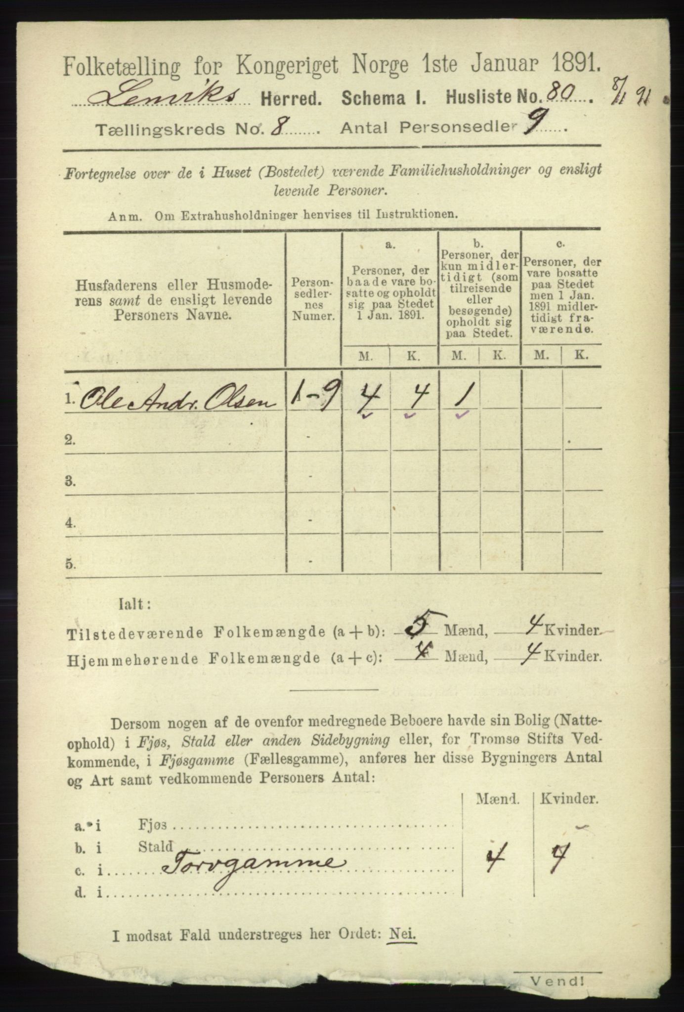 RA, 1891 census for 1931 Lenvik, 1891, p. 4389