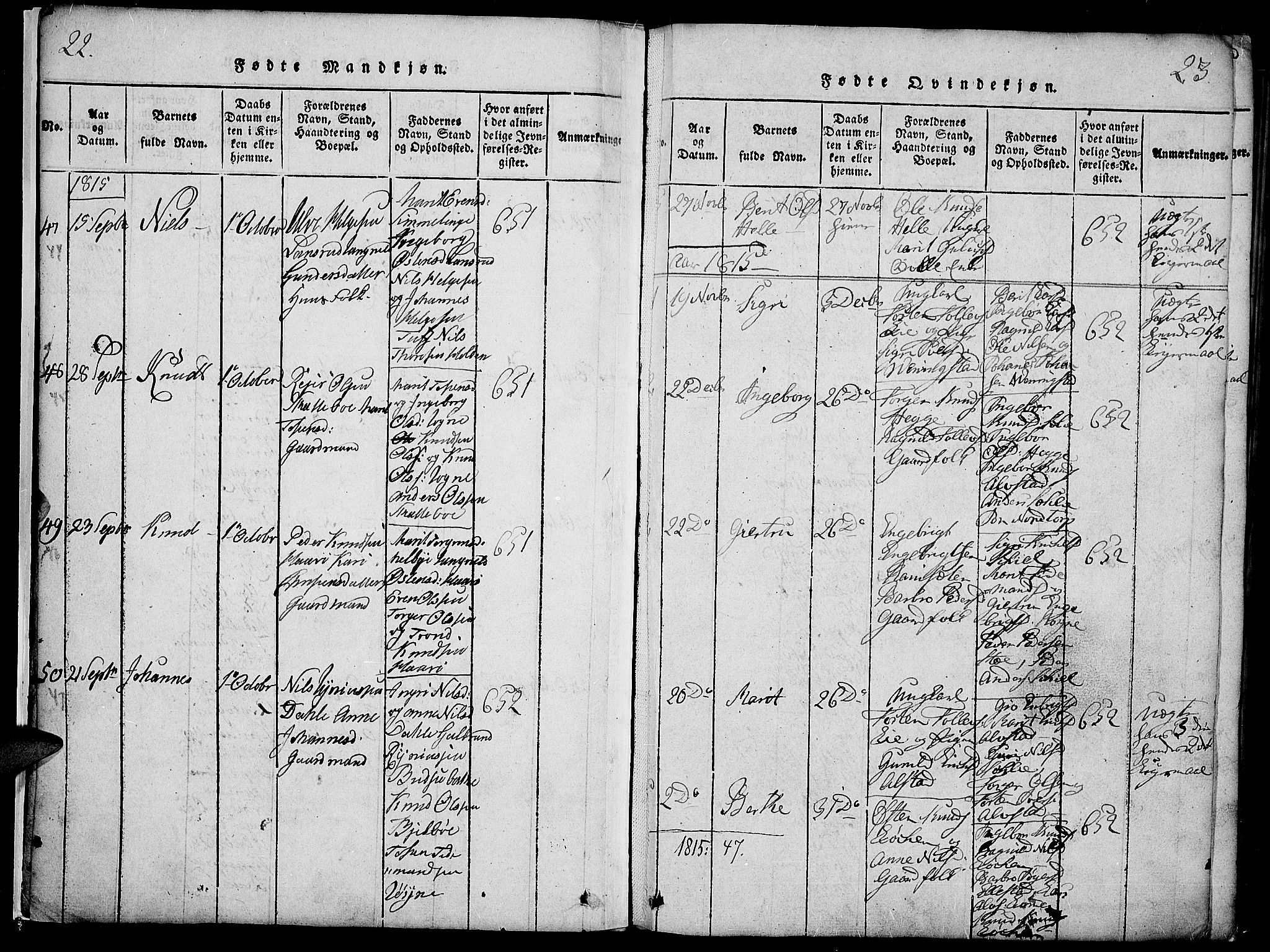 Slidre prestekontor, SAH/PREST-134/H/Ha/Haa/L0002: Parish register (official) no. 2, 1814-1830, p. 22-23