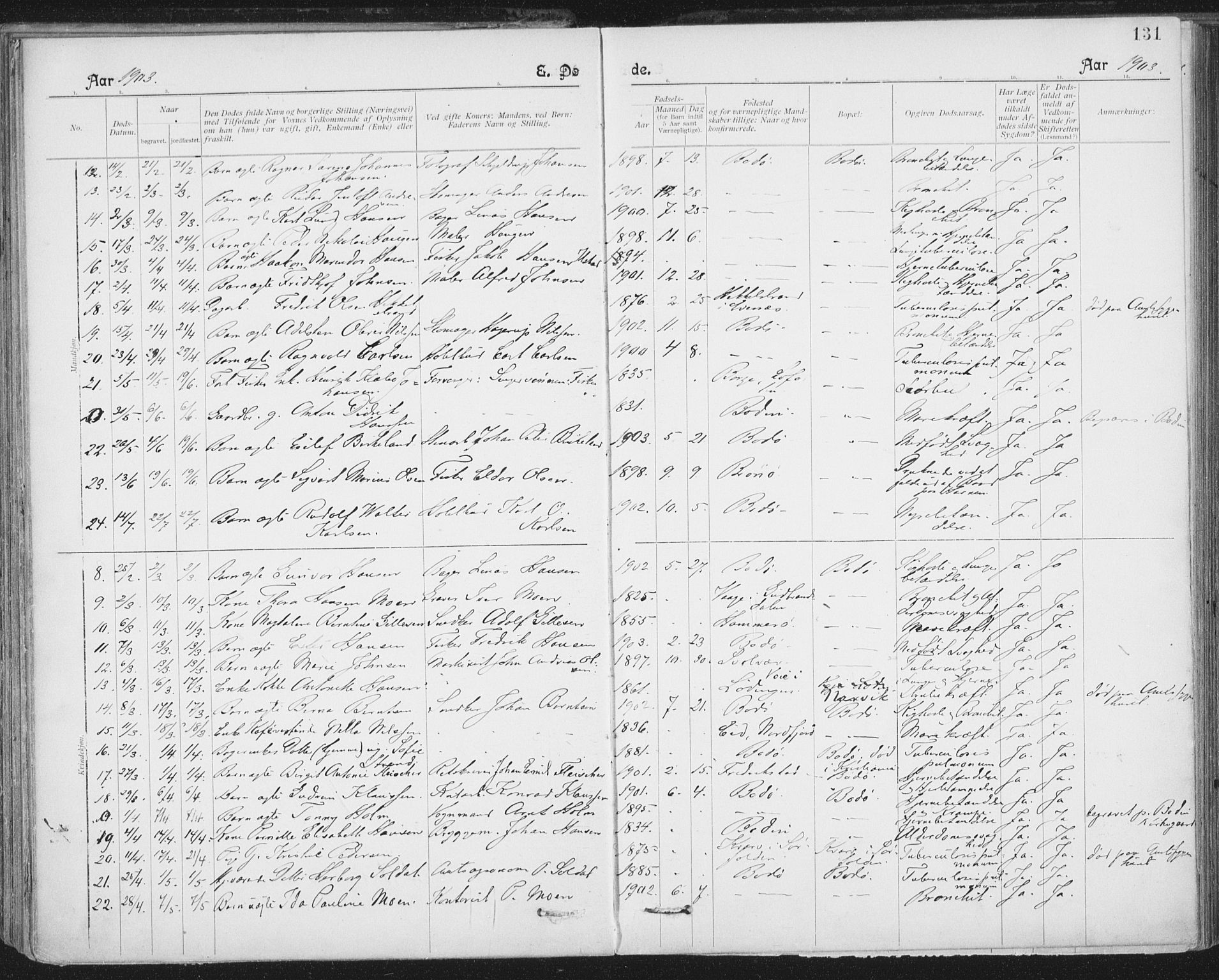 Ministerialprotokoller, klokkerbøker og fødselsregistre - Nordland, SAT/A-1459/801/L0012: Parish register (official) no. 801A12, 1900-1916, p. 131