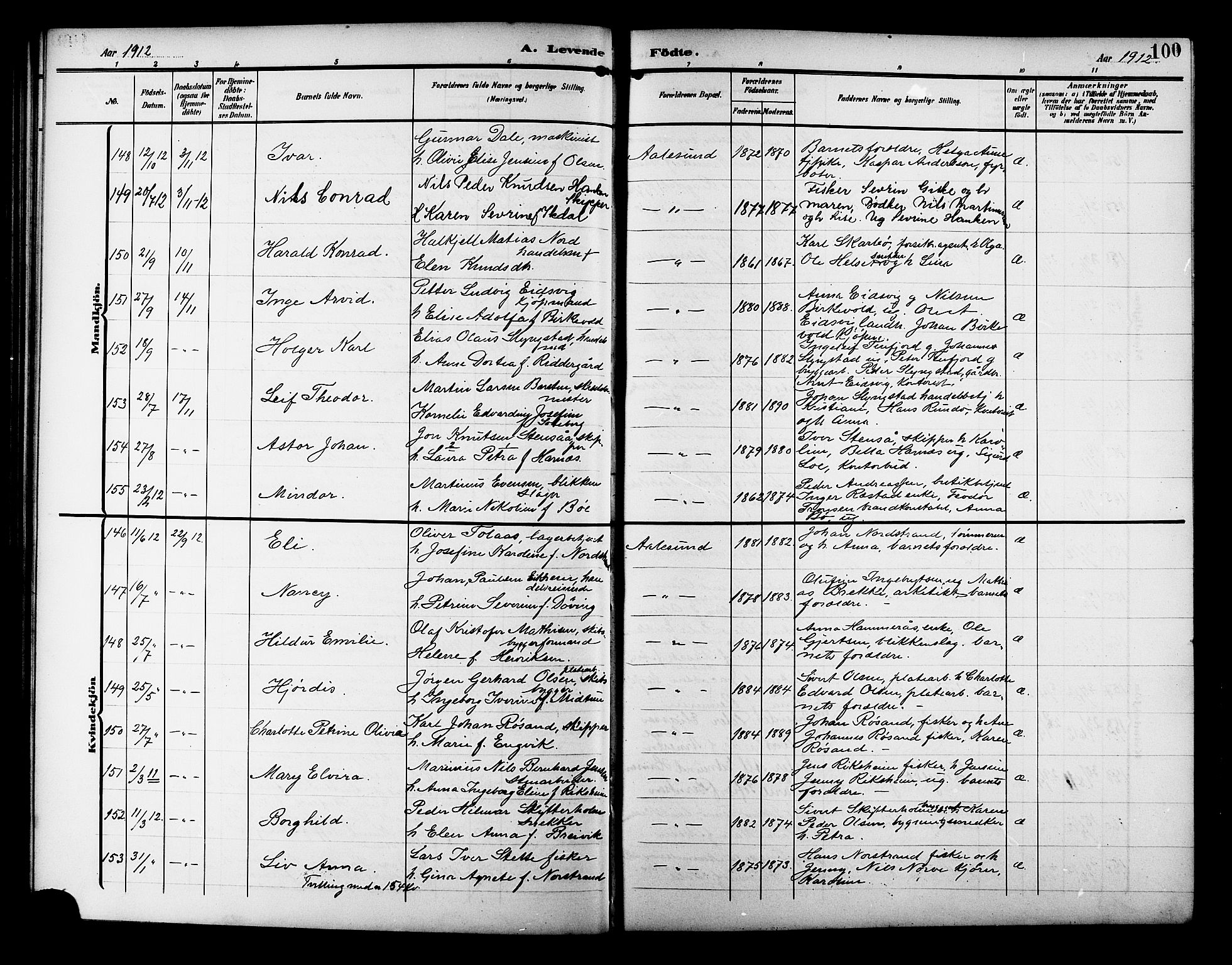 Ministerialprotokoller, klokkerbøker og fødselsregistre - Møre og Romsdal, AV/SAT-A-1454/529/L0471: Parish register (copy) no. 529C08, 1909-1921, p. 100