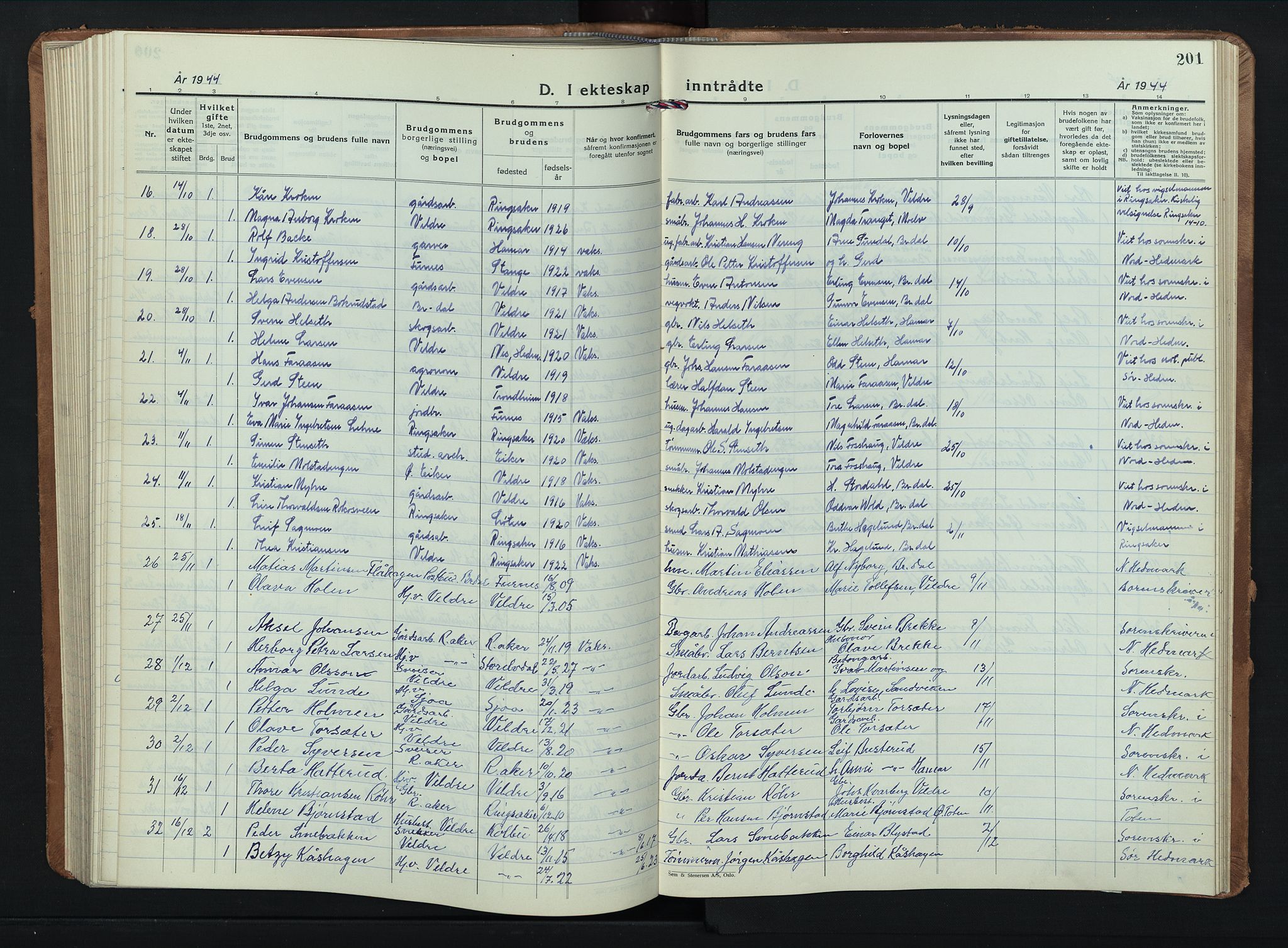 Veldre prestekontor, AV/SAH-PREST-018/L/La/L0002: Parish register (copy) no. 2, 1935-1949, p. 201