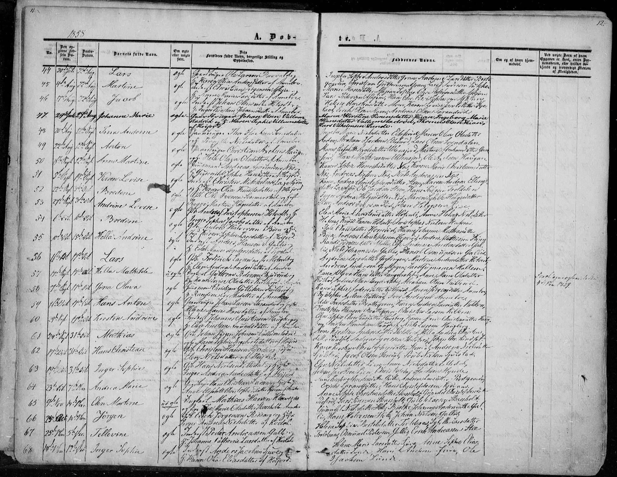 Andebu kirkebøker, AV/SAKO-A-336/F/Fa/L0005: Parish register (official) no. 5, 1857-1870, p. 11-12