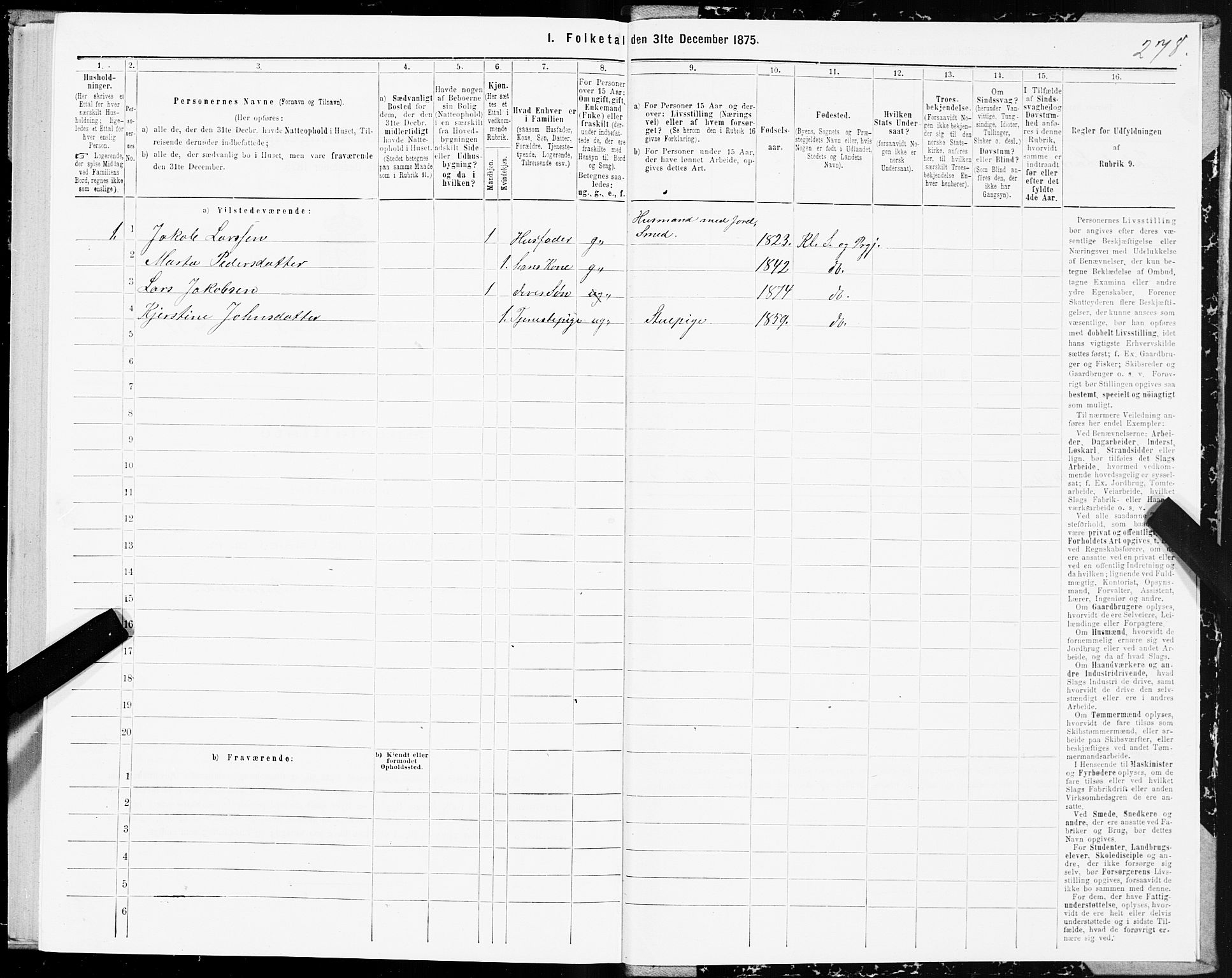 SAT, 1875 census for 1662P Klæbu, 1875, p. 1278