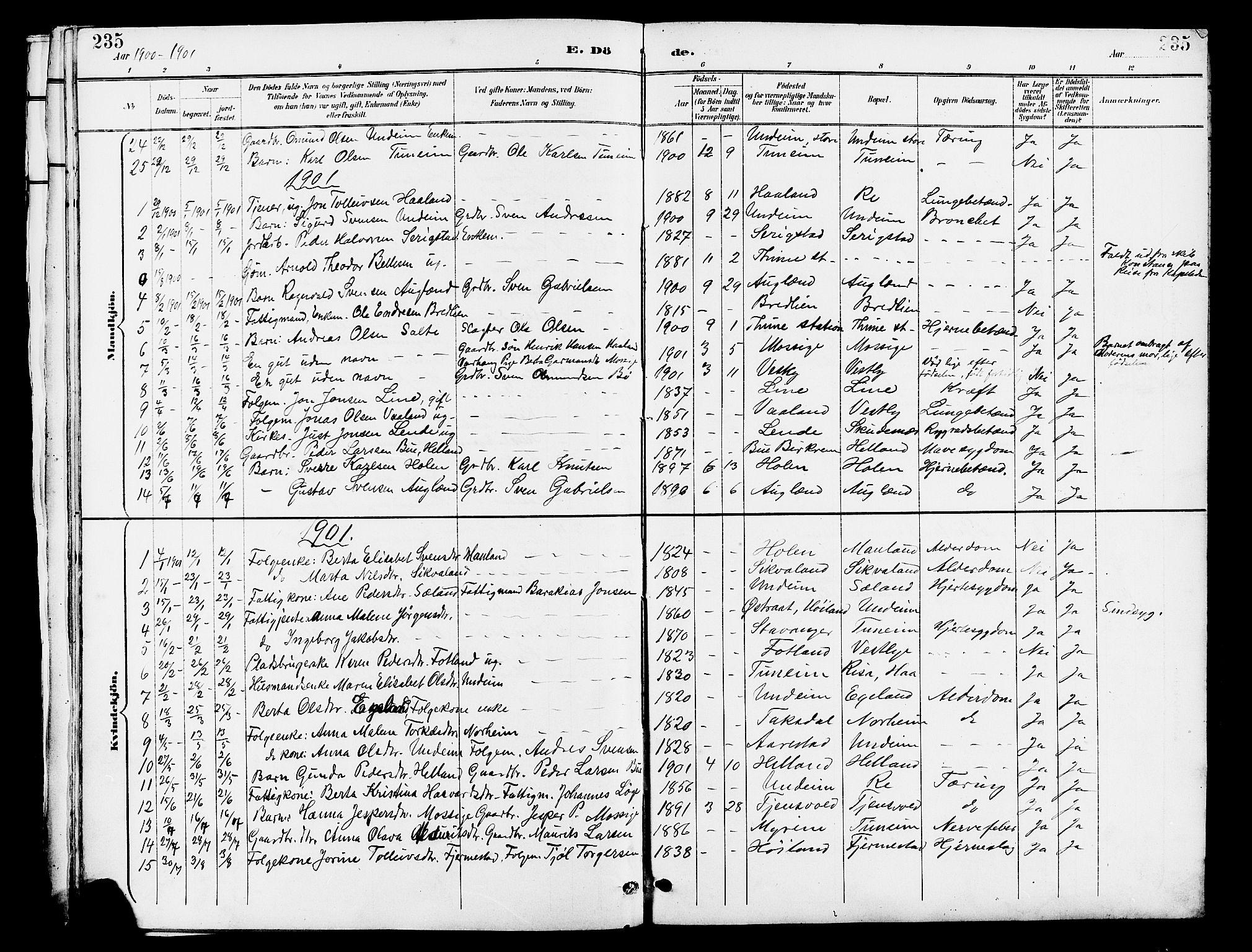 Lye sokneprestkontor, SAST/A-101794/001/30BB/L0007: Parish register (copy) no. B 8, 1889-1909, p. 235
