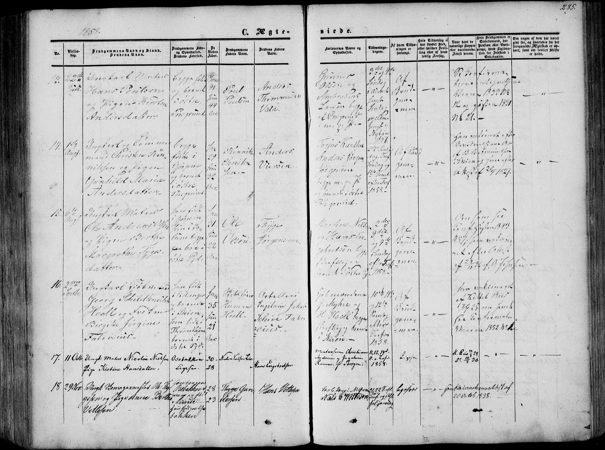 Porsgrunn kirkebøker , AV/SAKO-A-104/F/Fa/L0007: Parish register (official) no. 7, 1858-1877, p. 285