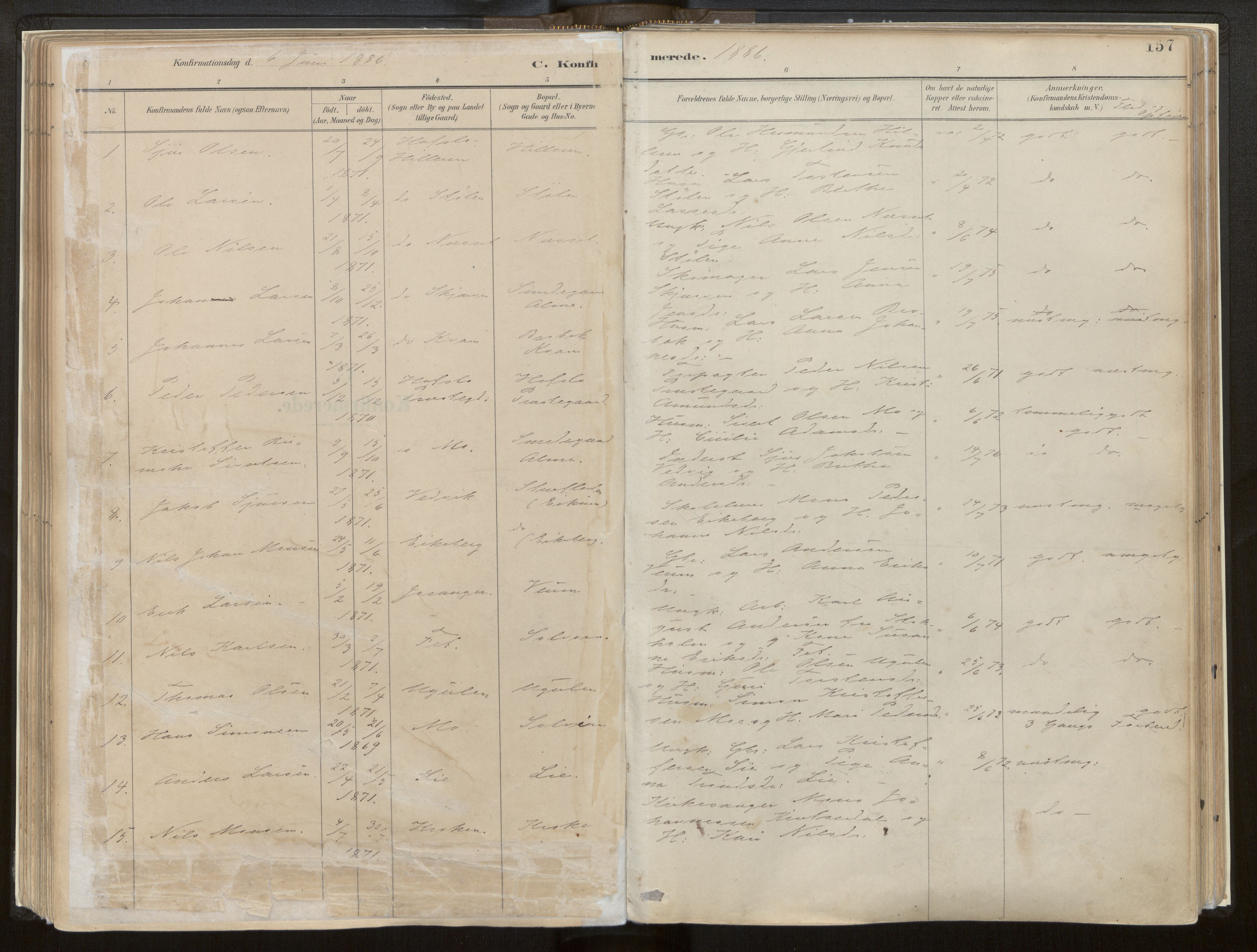 Hafslo sokneprestembete, SAB/A-80301/H/Haa/Haab/L0001: Parish register (official) no. B 1, 1886-1945, p. 157