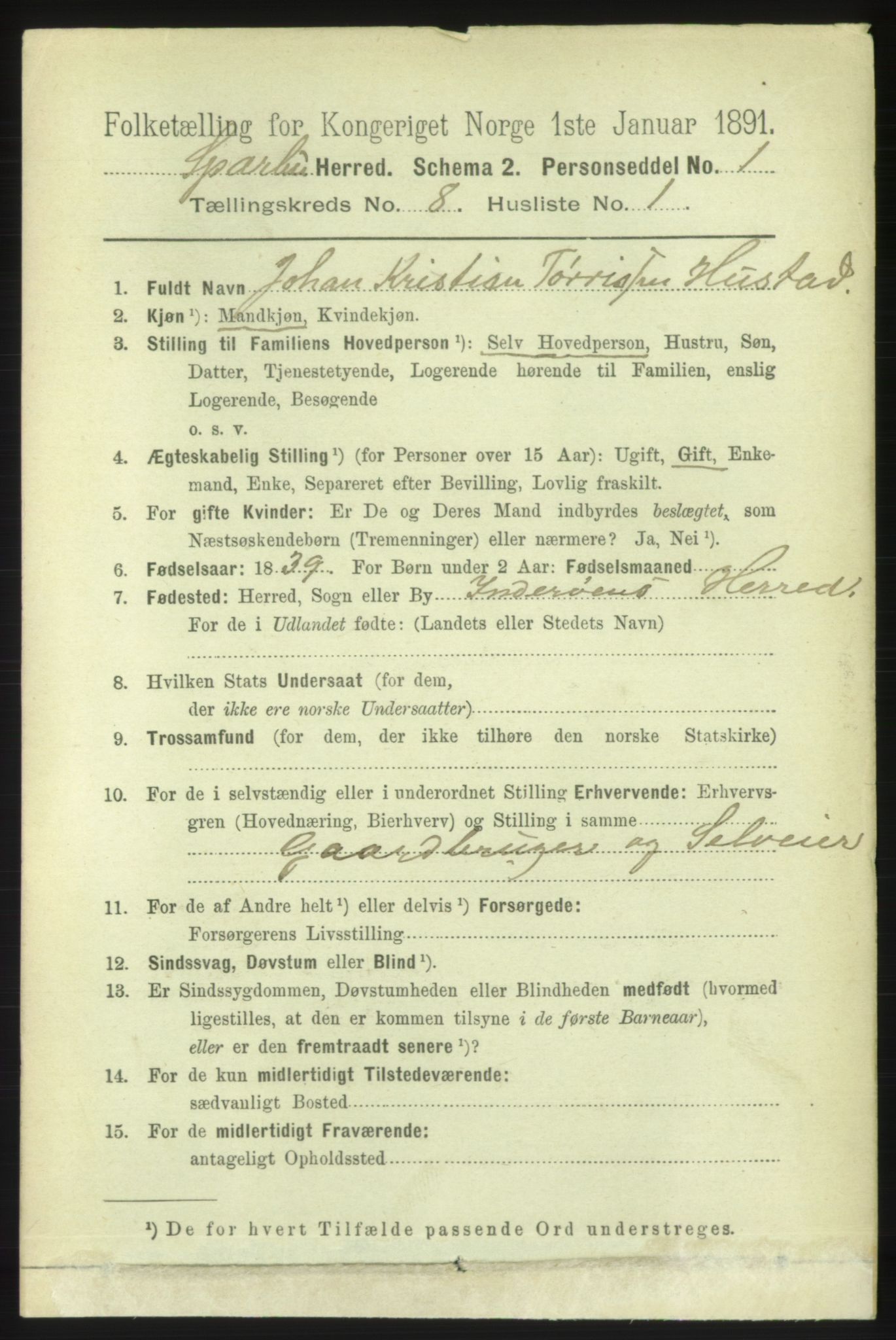 RA, 1891 census for 1731 Sparbu, 1891, p. 2801