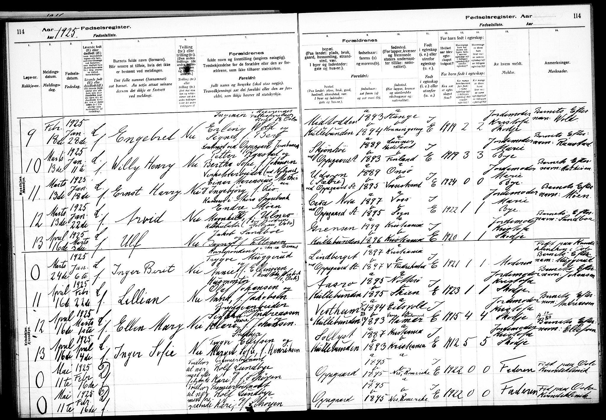 Nesodden prestekontor Kirkebøker, SAO/A-10013/J/Jb/L0001: Birth register no. II 1, 1916-1933, p. 114