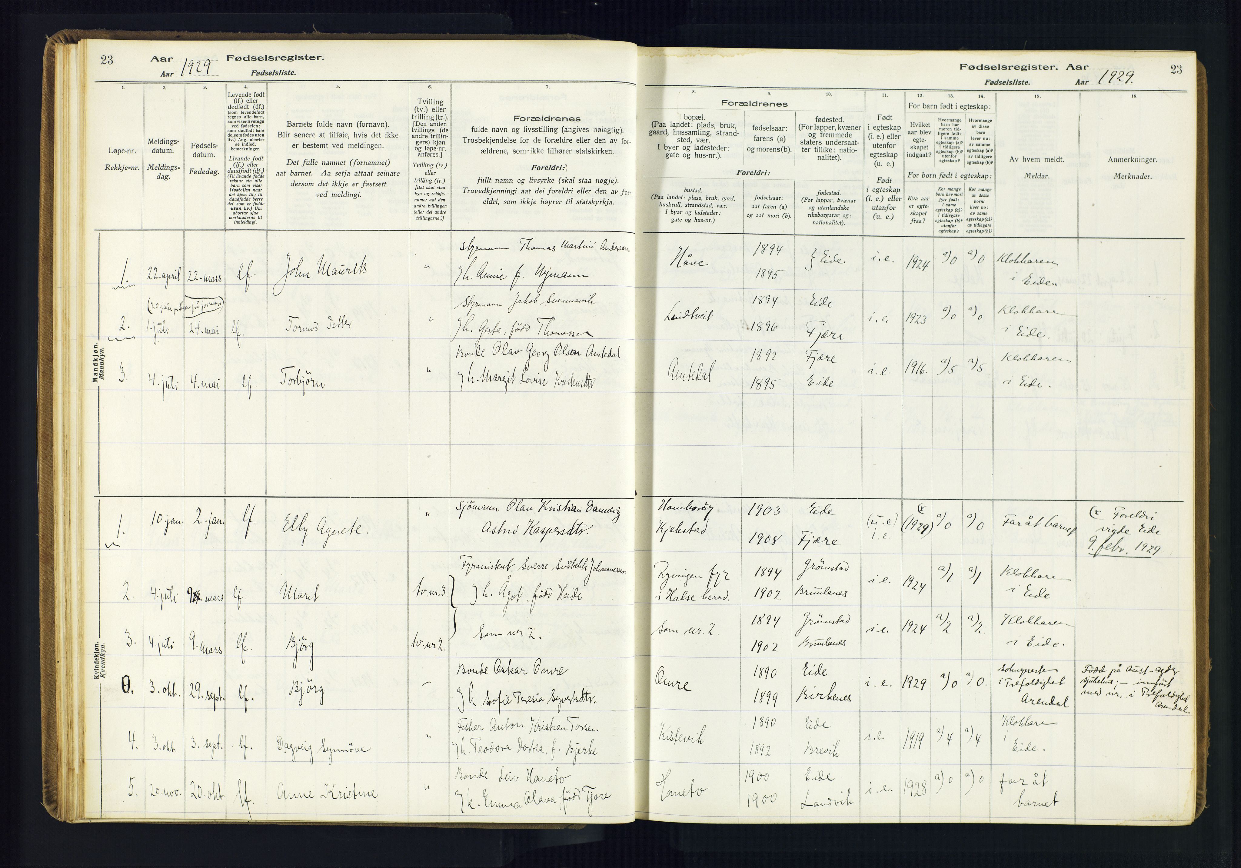 Hommedal sokneprestkontor, AV/SAK-1111-0023/J/Jd/L0003: Birth register no. 3, 1916-1982, p. 23