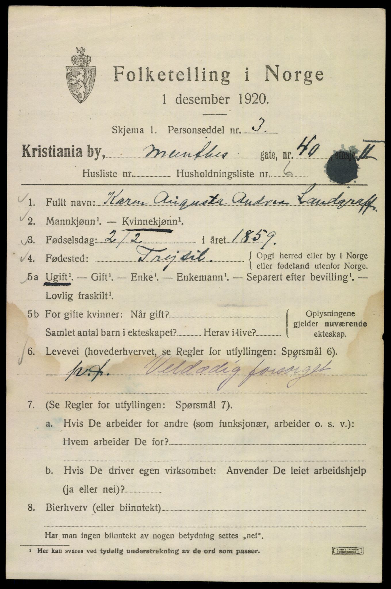 SAO, 1920 census for Kristiania, 1920, p. 405525