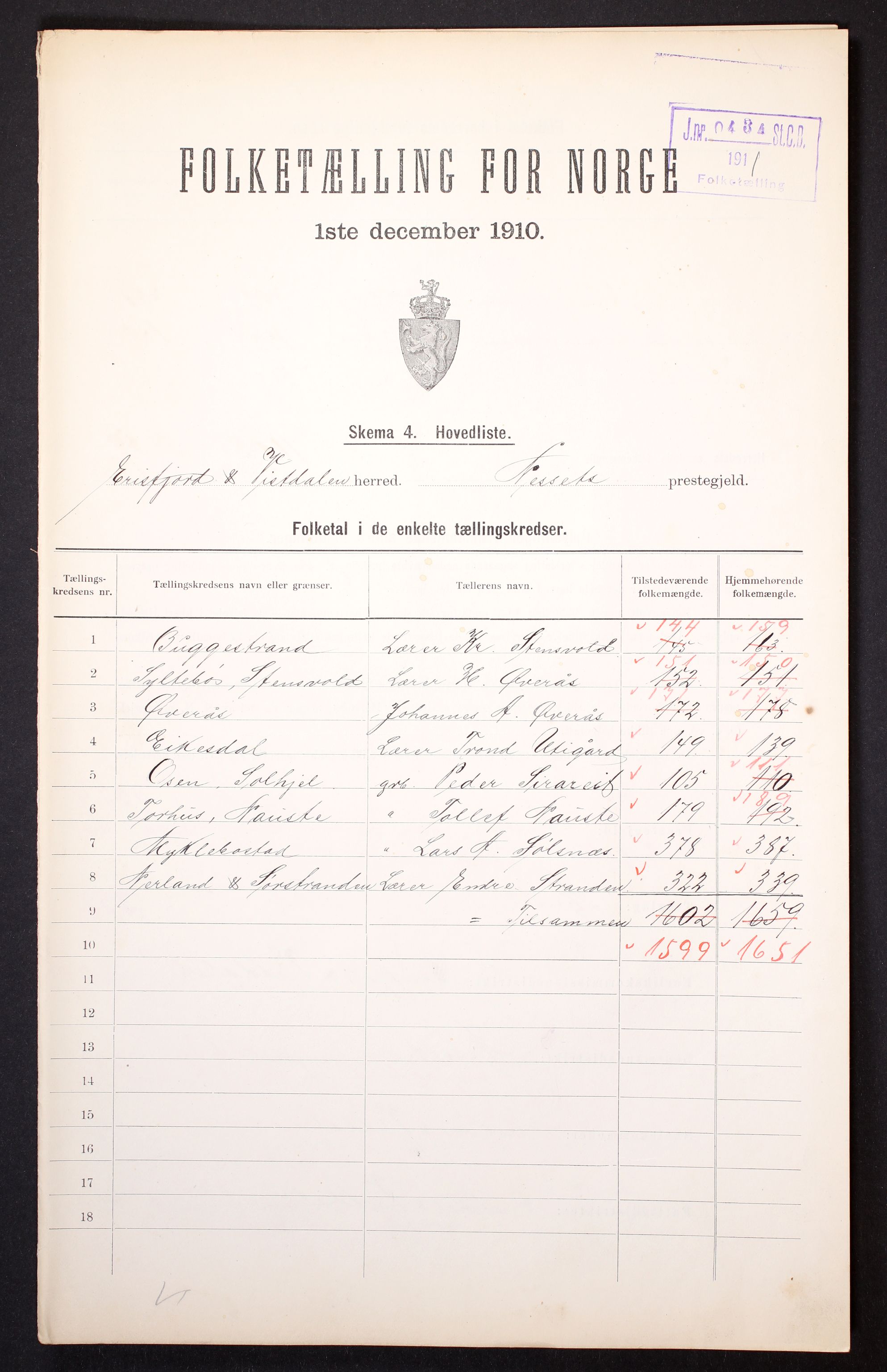 RA, 1910 census for Eresfjord og Vistdal, 1910, p. 5