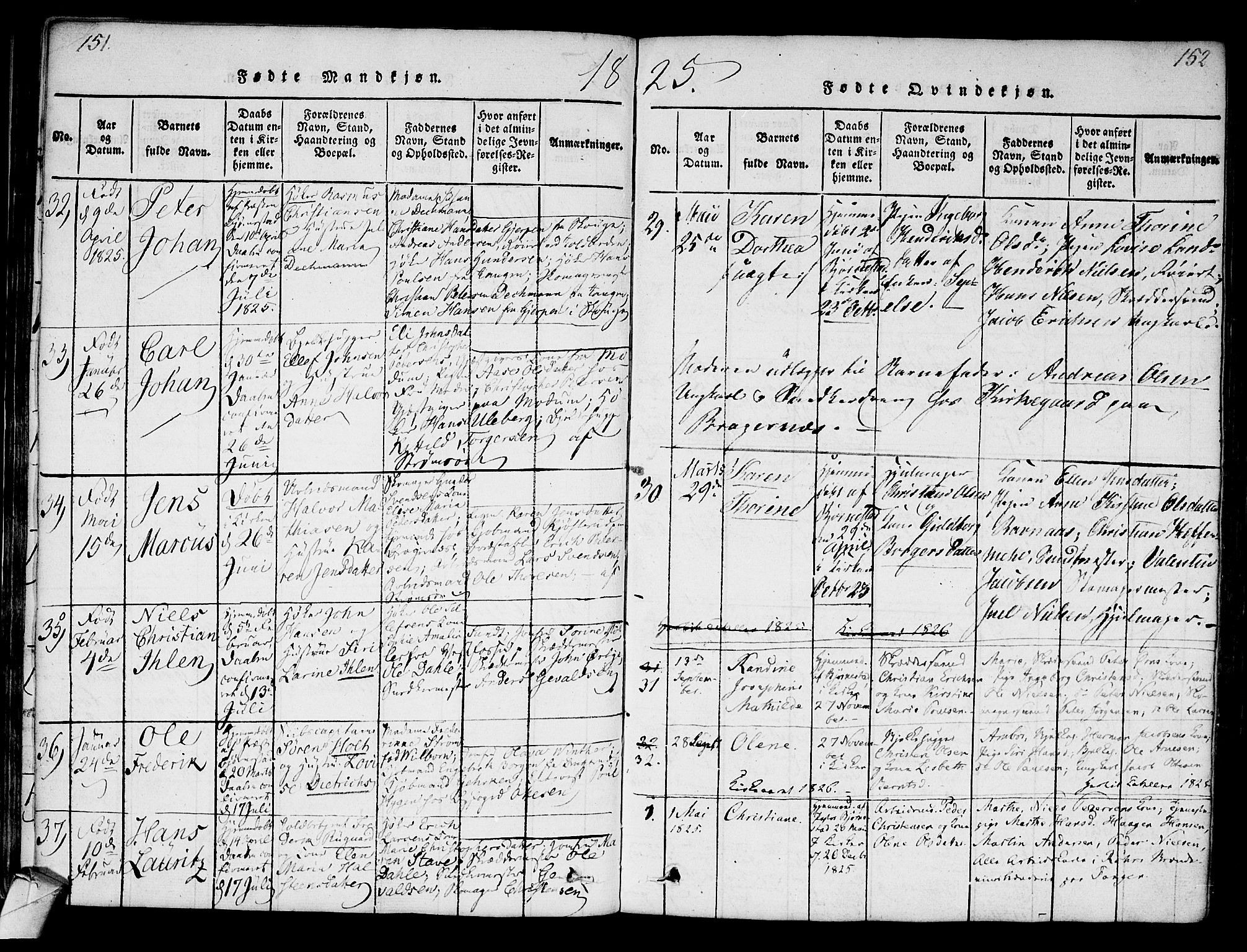 Strømsø kirkebøker, AV/SAKO-A-246/F/Fa/L0011: Parish register (official) no. I 11, 1815-1829, p. 151-152