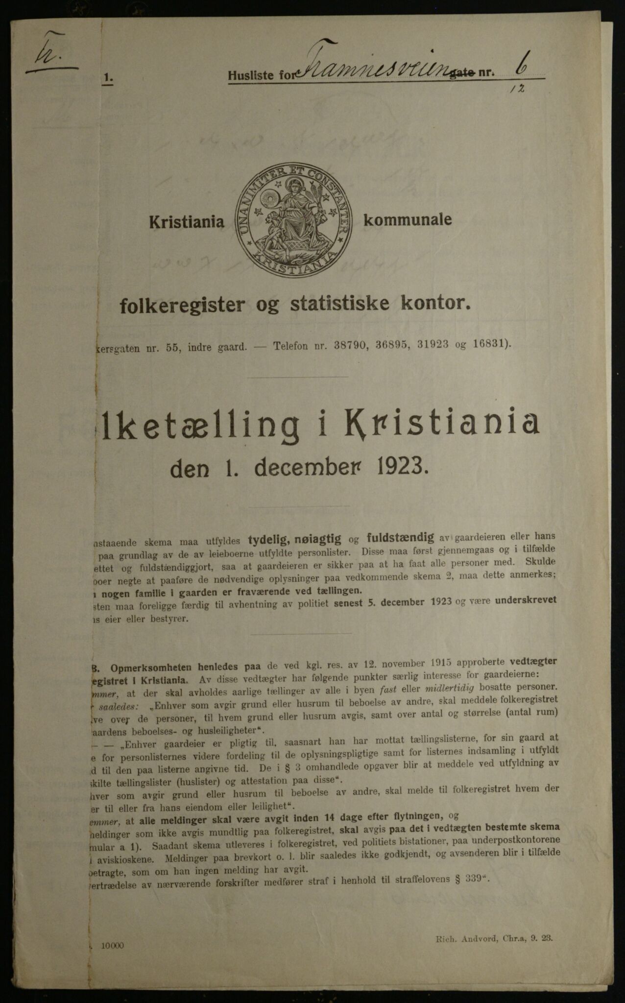 OBA, Municipal Census 1923 for Kristiania, 1923, p. 28500