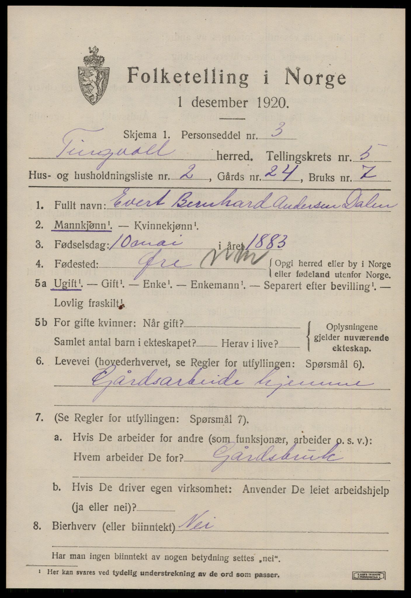 SAT, 1920 census for Tingvoll, 1920, p. 2226