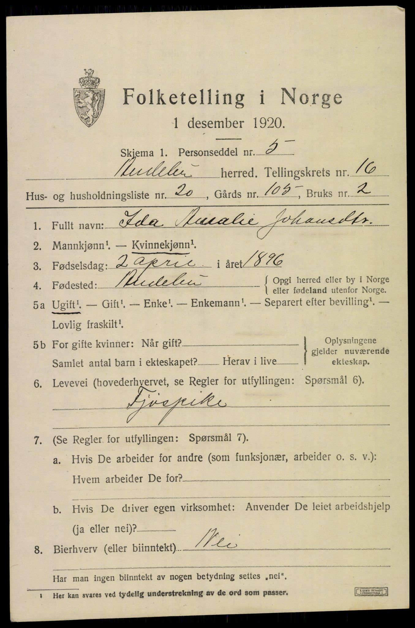 SAKO, 1920 census for Andebu, 1920, p. 5690