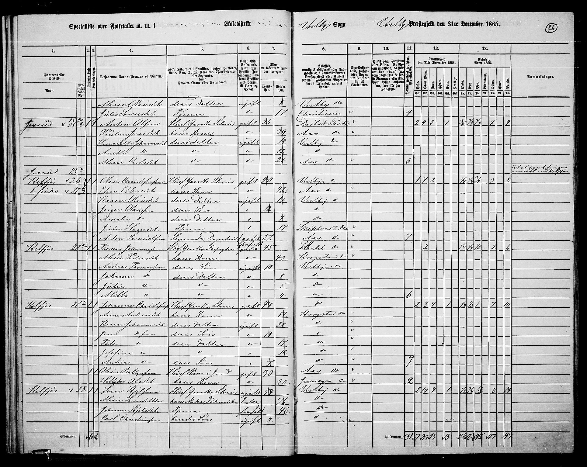 RA, 1865 census for Vestby, 1865, p. 25