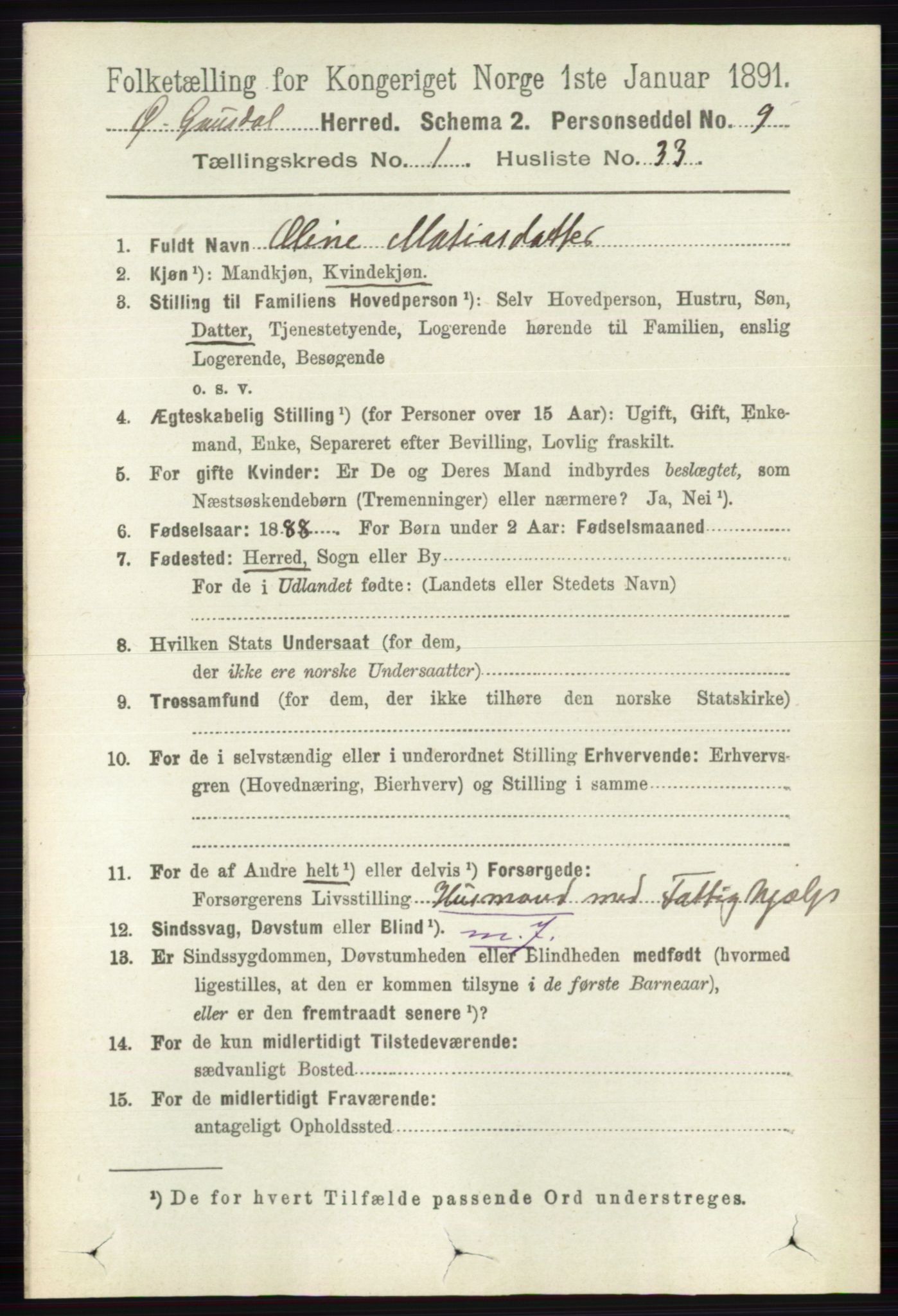 RA, 1891 census for 0522 Østre Gausdal, 1891, p. 417