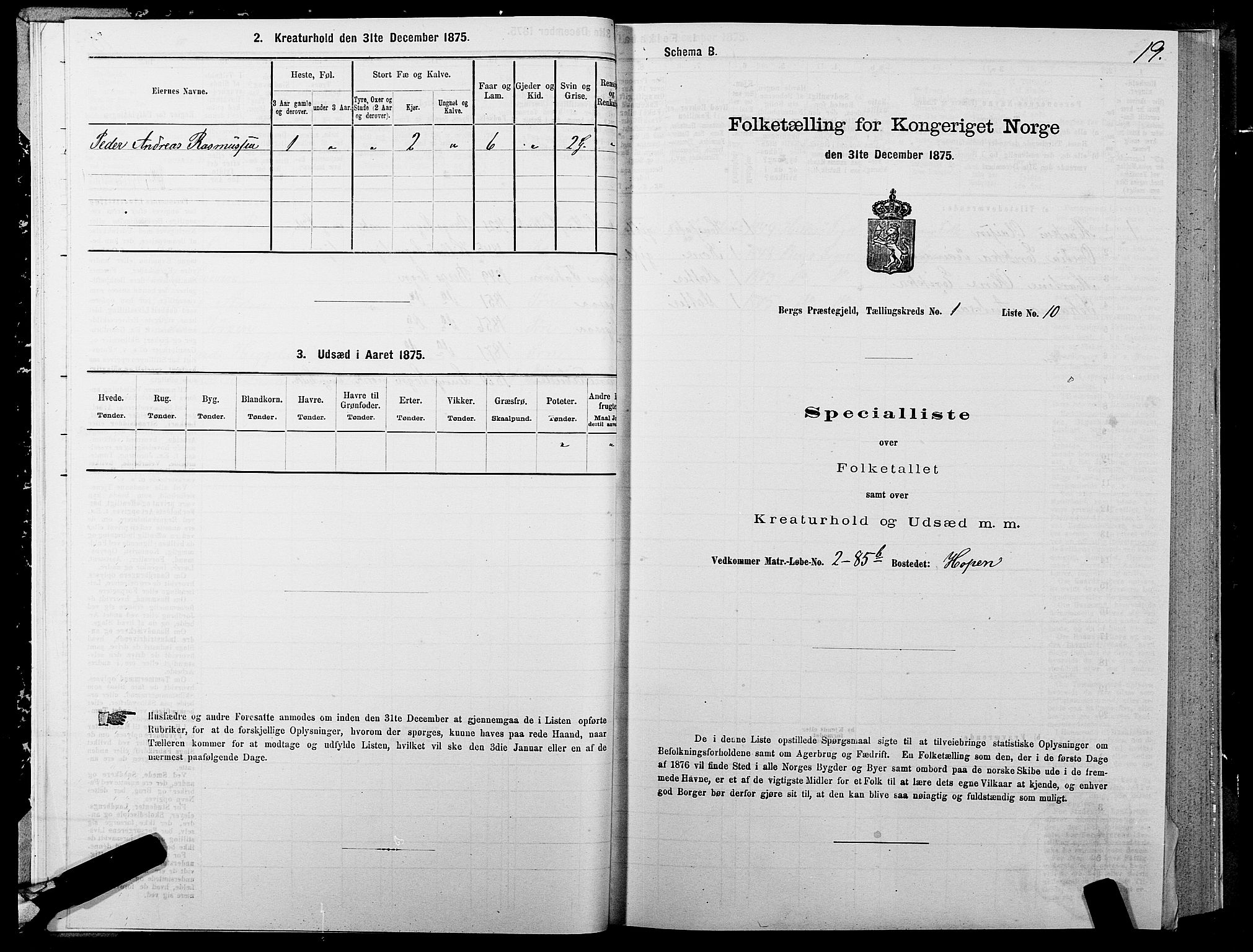 SATØ, 1875 census for 1929P Berg, 1875, p. 1019
