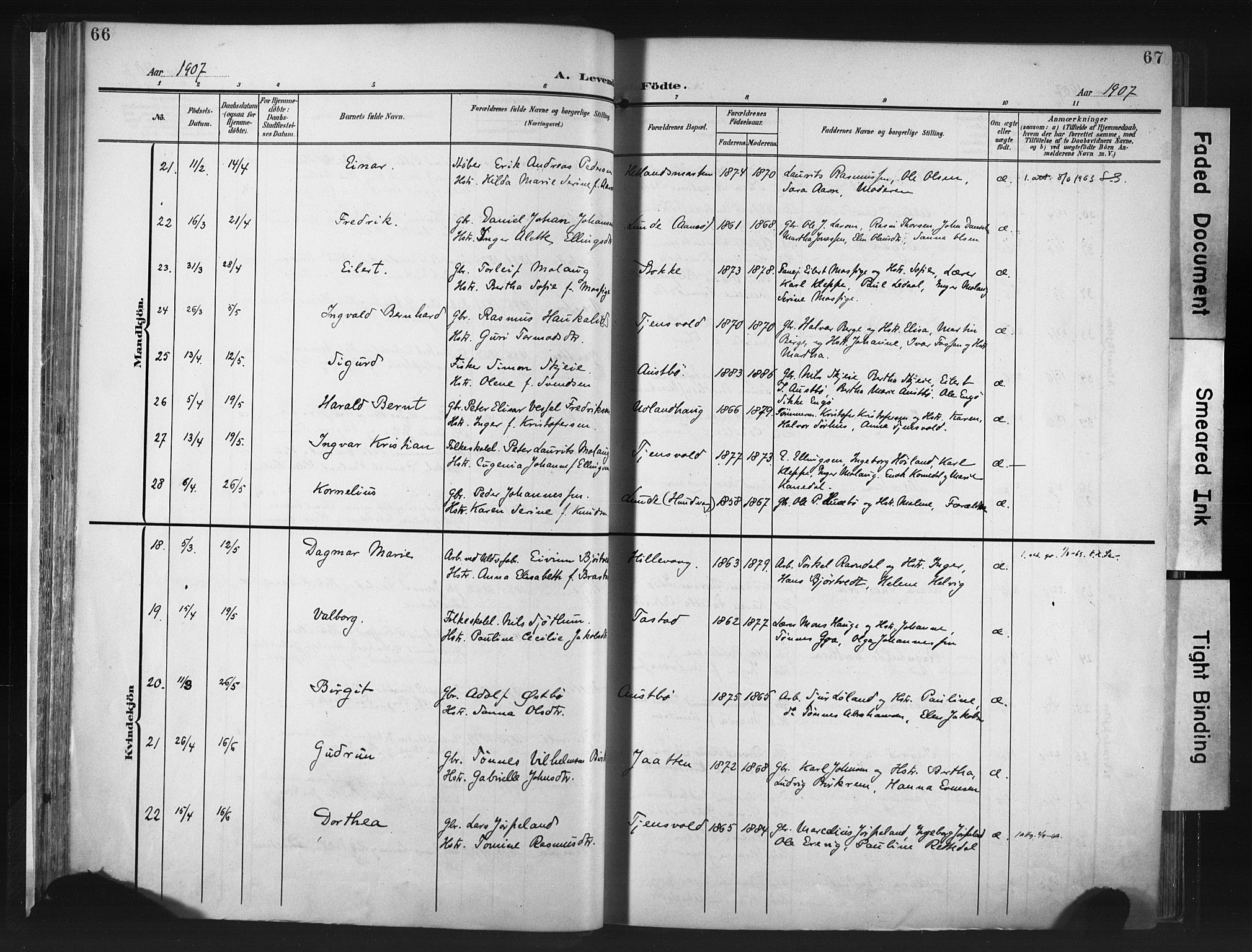 Hetland sokneprestkontor, AV/SAST-A-101826/30/30BA/L0013: Parish register (official) no. A 13, 1904-1918, p. 66-67