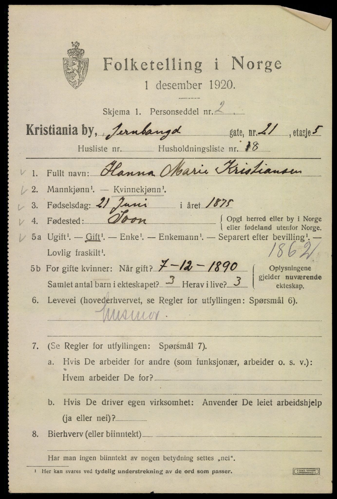 SAO, 1920 census for Kristiania, 1920, p. 323231