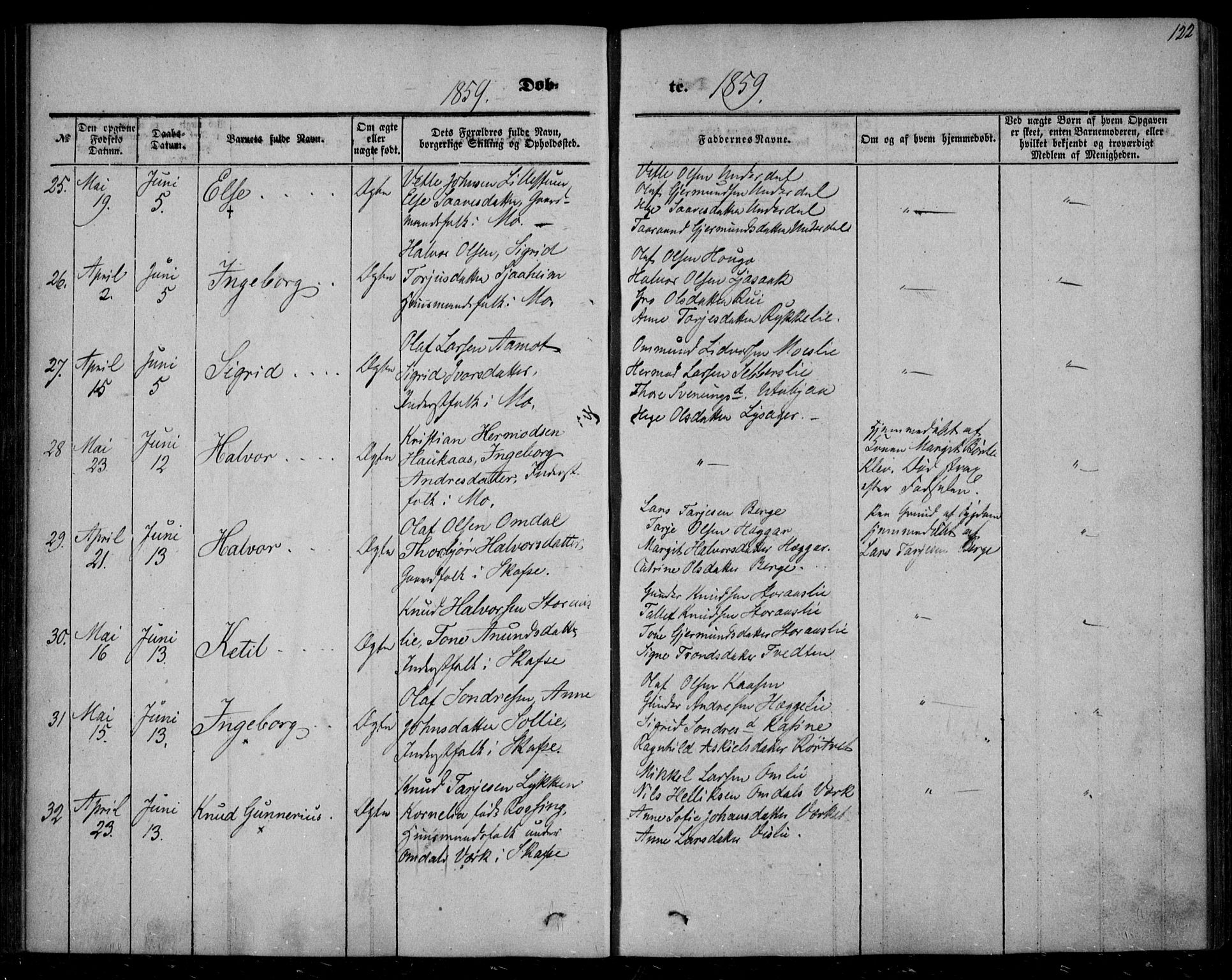 Mo kirkebøker, AV/SAKO-A-286/F/Fa/L0005: Parish register (official) no. I 5, 1844-1864, p. 122