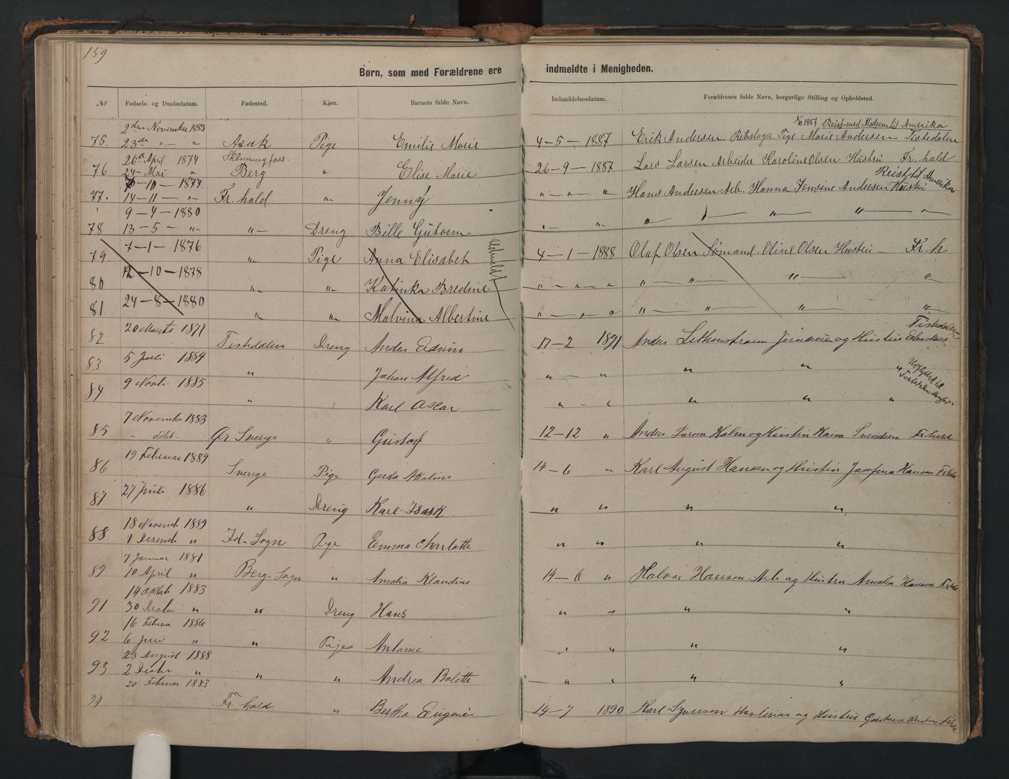 Halden metodistkirke - menighetsprotokoller, SAO/PAO-0266/F/L0002: Dissenter register no. 2, 1856-1892, p. 159