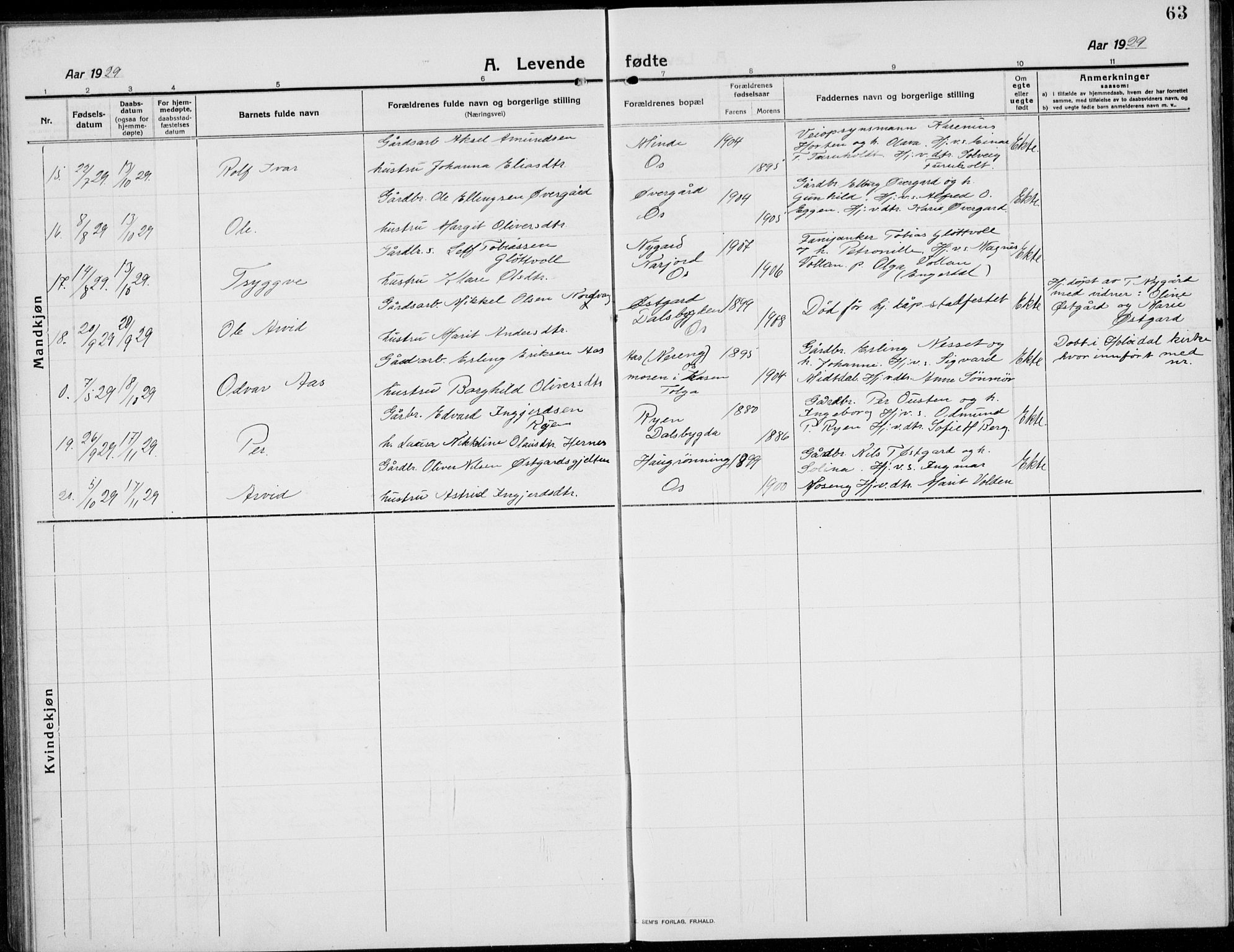 Tolga prestekontor, AV/SAH-PREST-062/L/L0014: Parish register (copy) no. 14, 1913-1936, p. 63