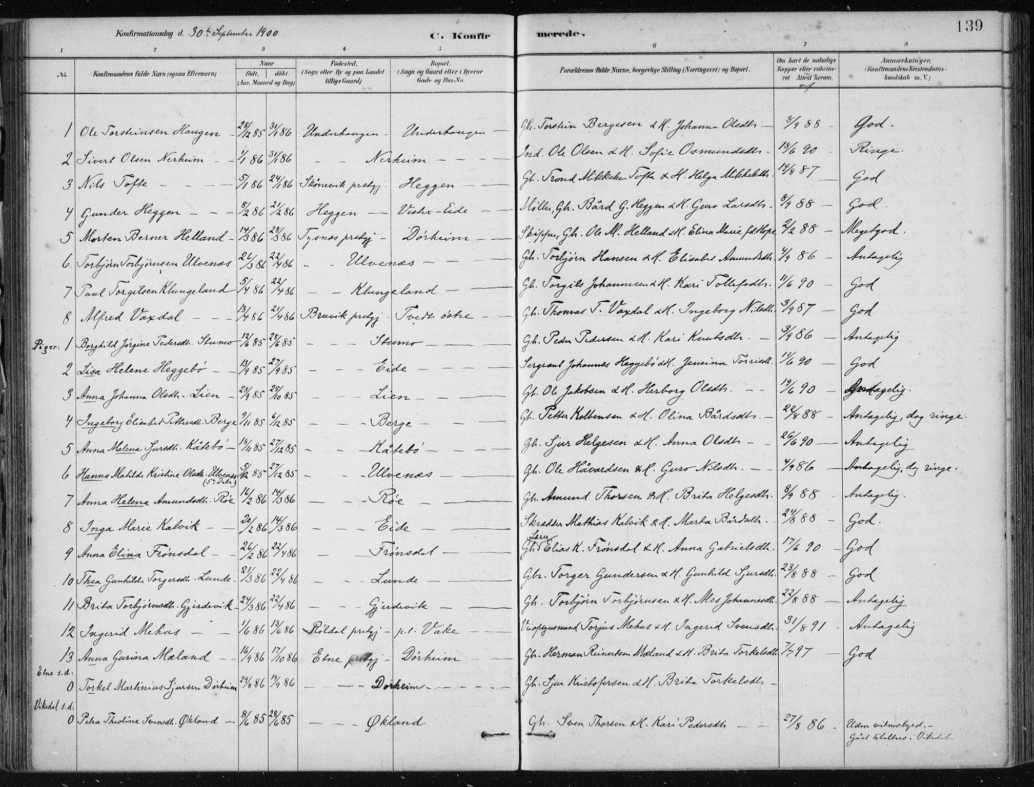 Fjelberg sokneprestembete, AV/SAB-A-75201/H/Haa: Parish register (official) no. D 1, 1879-1918, p. 139