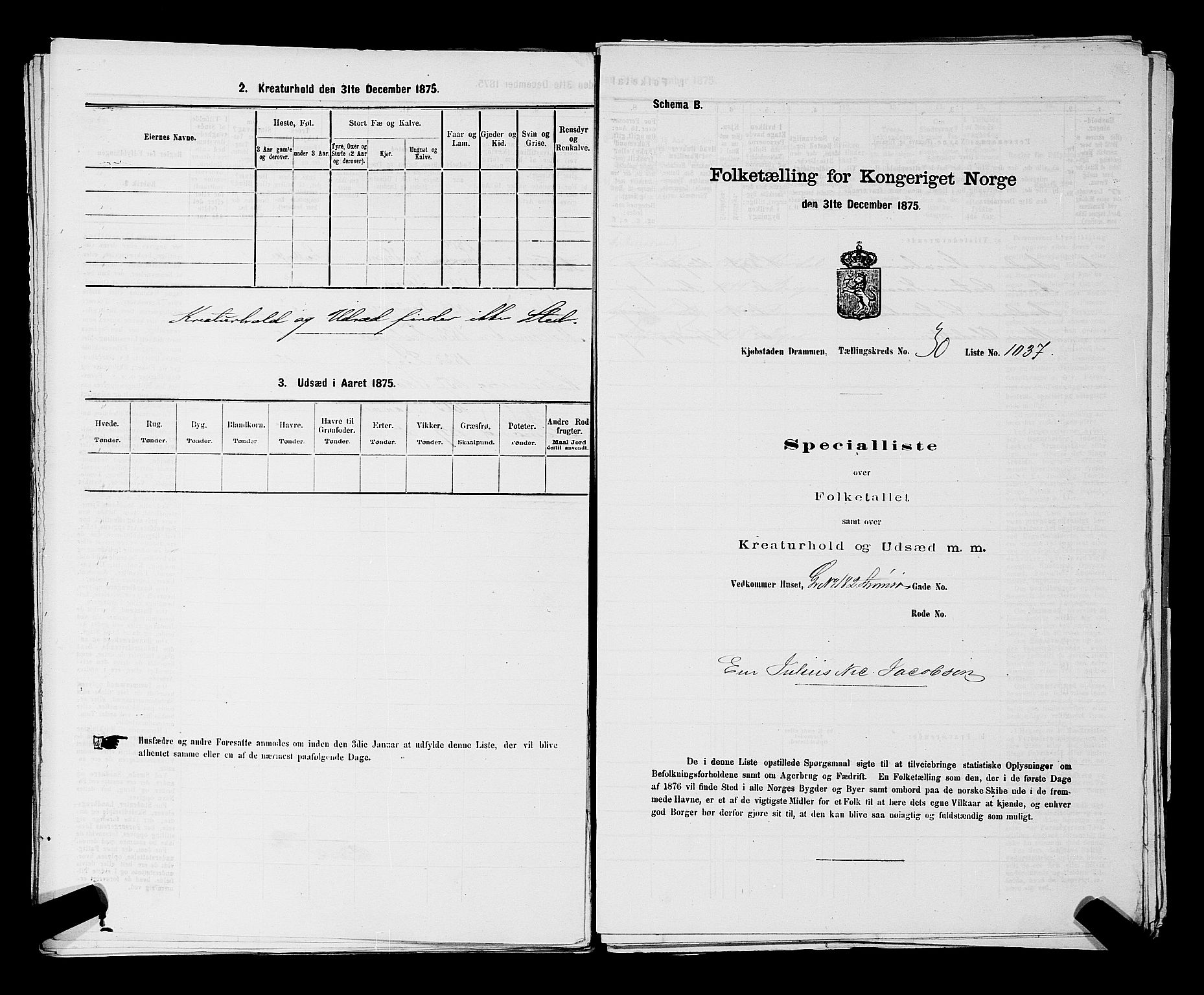 SAKO, 1875 census for 0602 Drammen, 1875, p. 2855