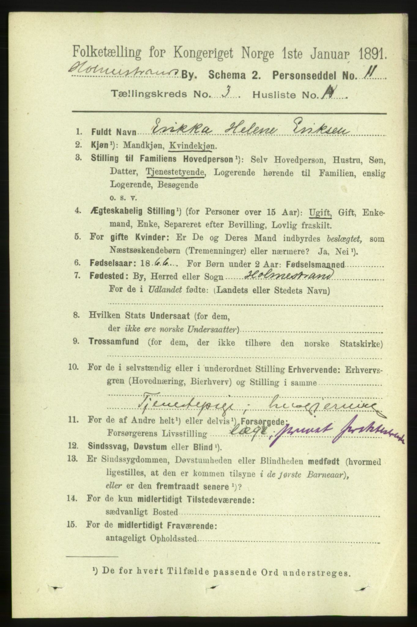 RA, 1891 census for 0702 Holmestrand, 1891, p. 1922